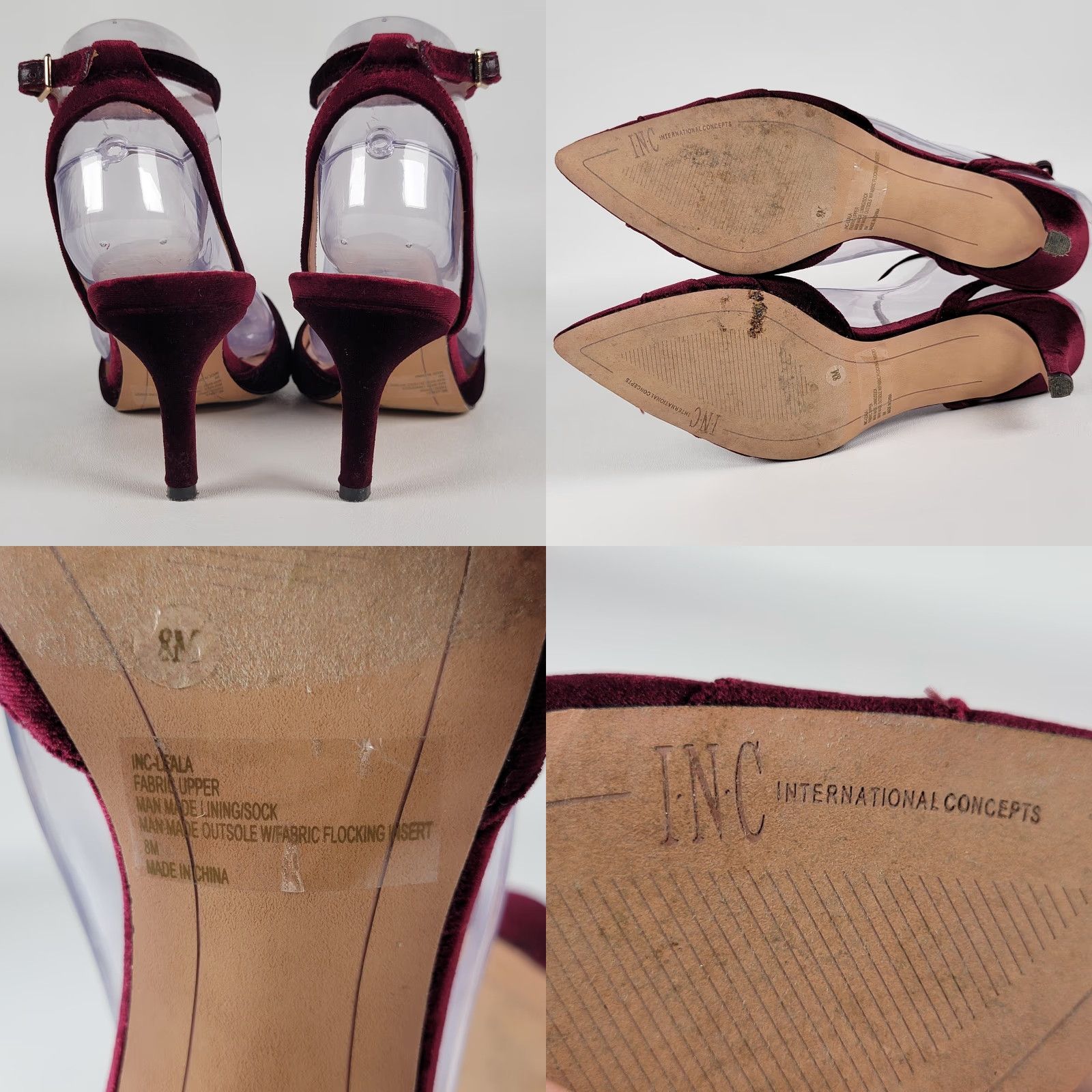 Vintage VINTAGE INC Burgundy Wine Strap Heels With Gold Metal Detail Cocktail 1970s Velvet Size 8M Womens Size US 8 / IT 38 - 8 Thumbnail