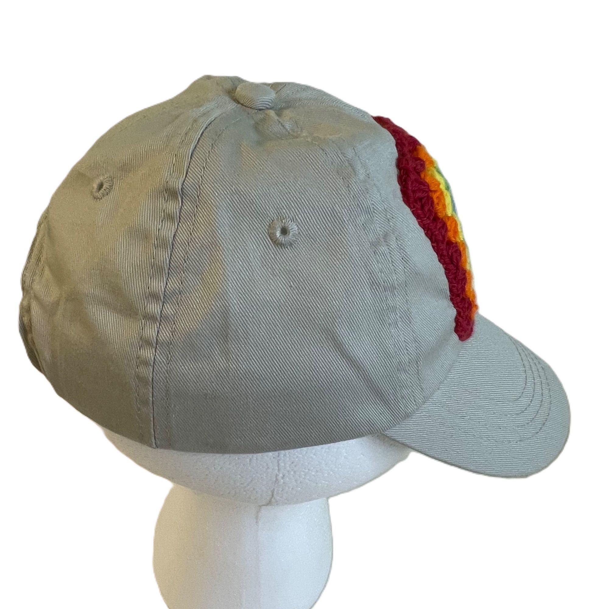Handmade Granny Square Trucker Style Hat Cap Low Profile Beige w/ Rai Size ONE SIZE - 3 Thumbnail