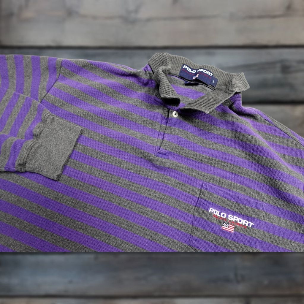Polo Ralph Lauren VINTAGE Polo Ralph Lauren Polo Mens L Purple Stripe Long Sleeve Pocket Shirt Size US L / EU 52-54 / 3 - 1 Thumbnail