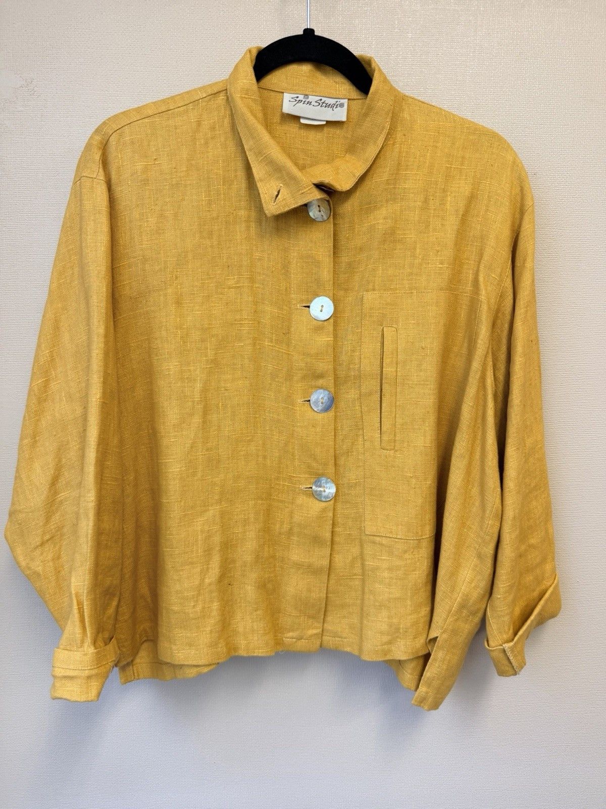 Other Spin Studio 100% Linen Women M Yellow Mustard Boxy USA Size M / US 6-8 / IT 42-44 - 2 Thumbnail