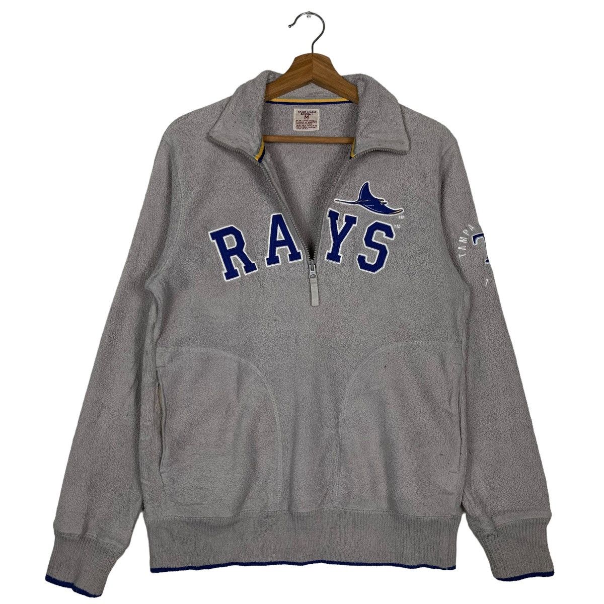 Japanese Brand MLB RAYS SPELLOUT BIG LOGO HALF ZIP FLEECE SWEATER #0005-C1 Size US M / EU 48-50 / 2 - 11 Thumbnail