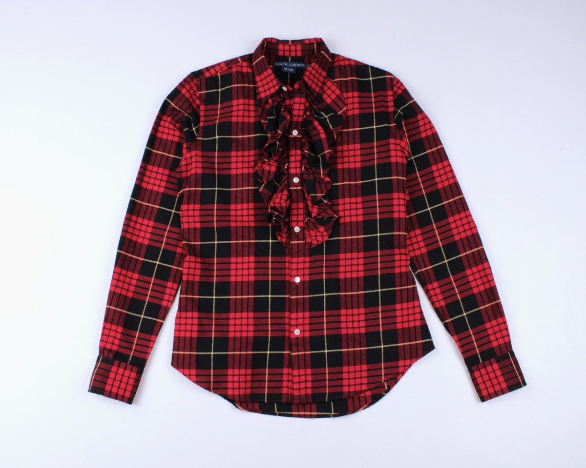Designer × Ralph Lauren RALPH LAUREN Ruffle Red Black Plaid Long Sleeve Shirt Top Size S / US 4 / IT 40 - 11 Thumbnail
