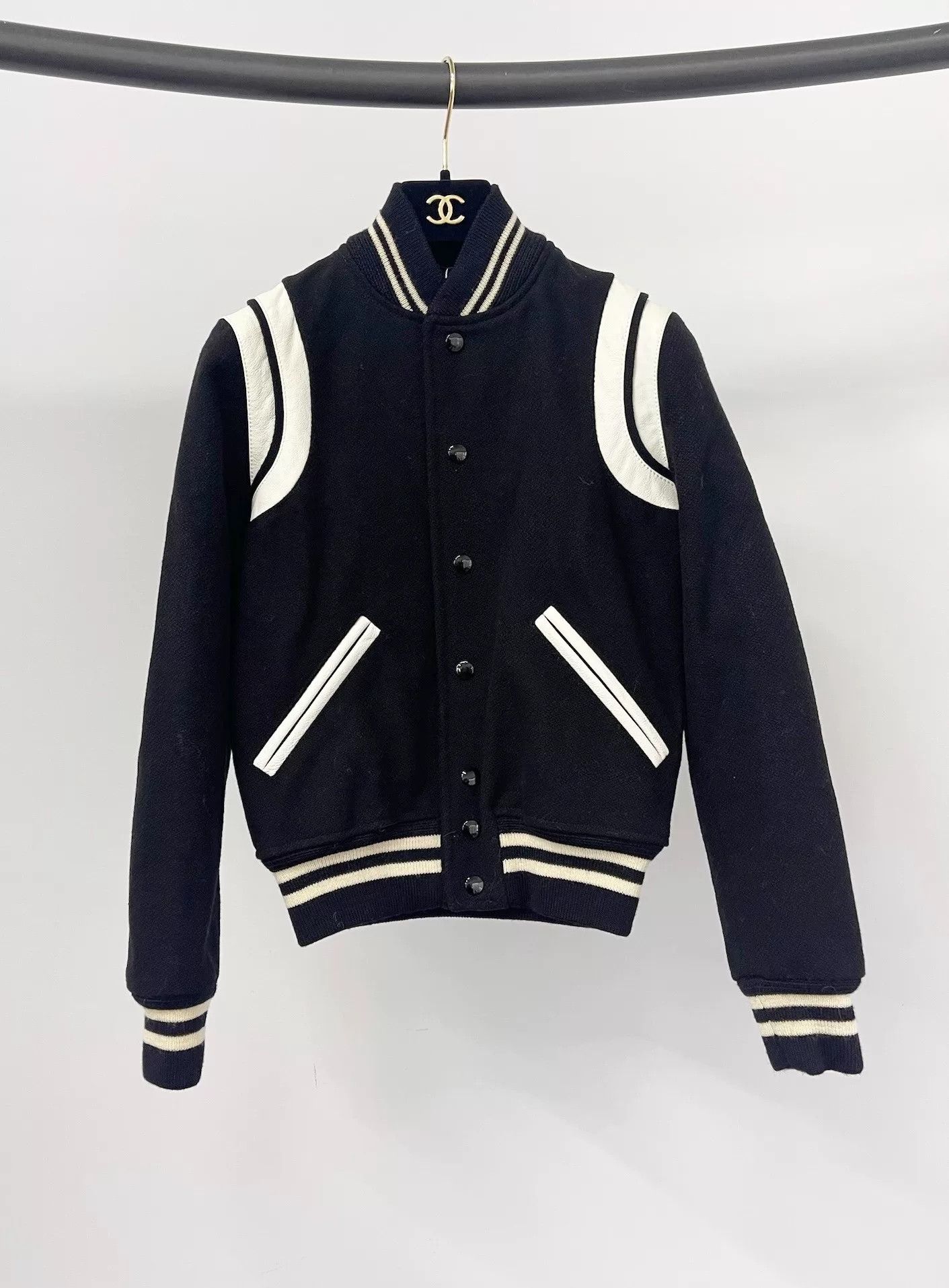 Saint Laurent Paris Saint Laurent Black White Leather Accent Jacket Size XXS / US 00 / IT 34 - 1 Thumbnail