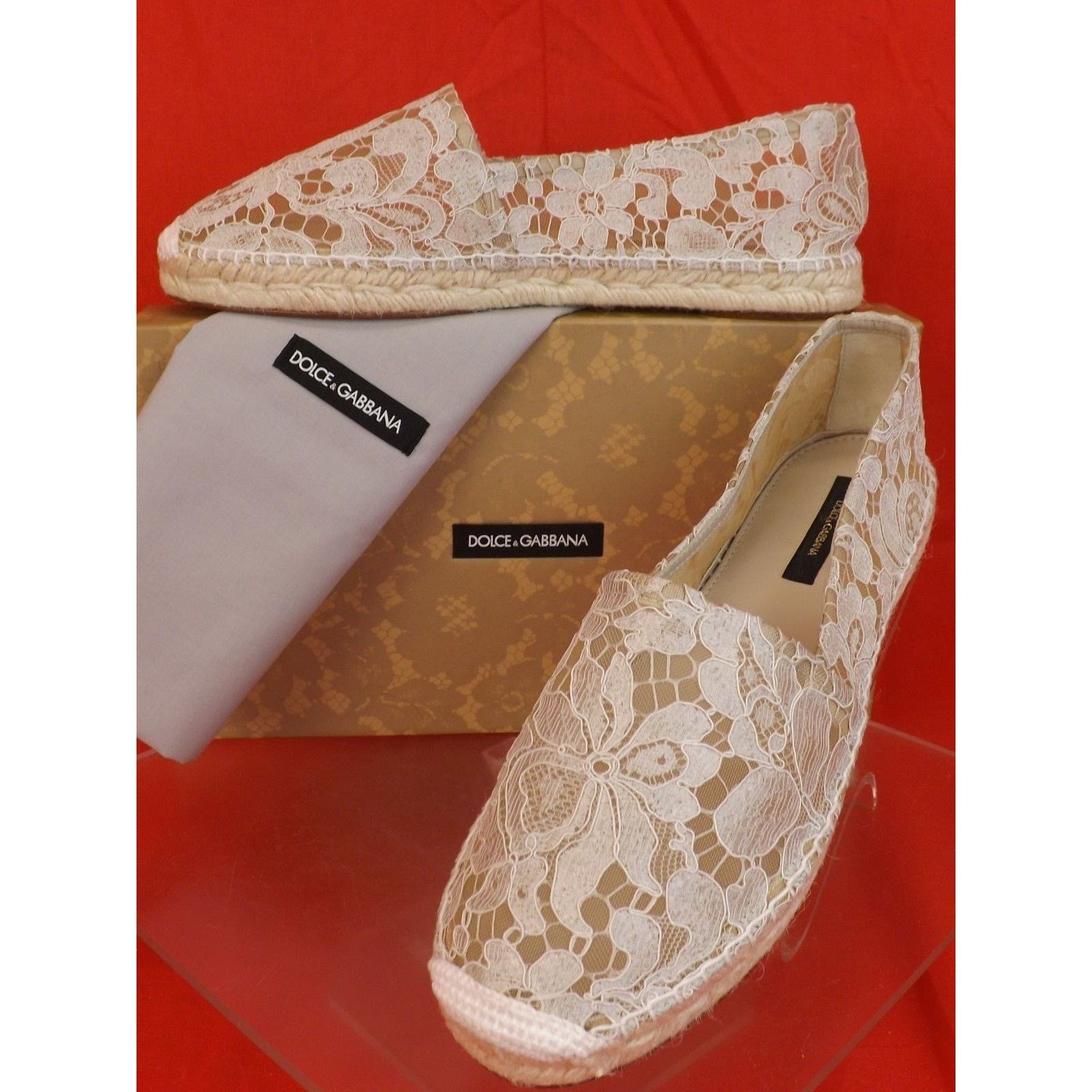 Dolce & Gabbana DOLCE & GABBANA WHITE FLORAL LACE ESPADRILLE FLATS 40 $ 545 Size US 10 / IT 40 - 6 Thumbnail