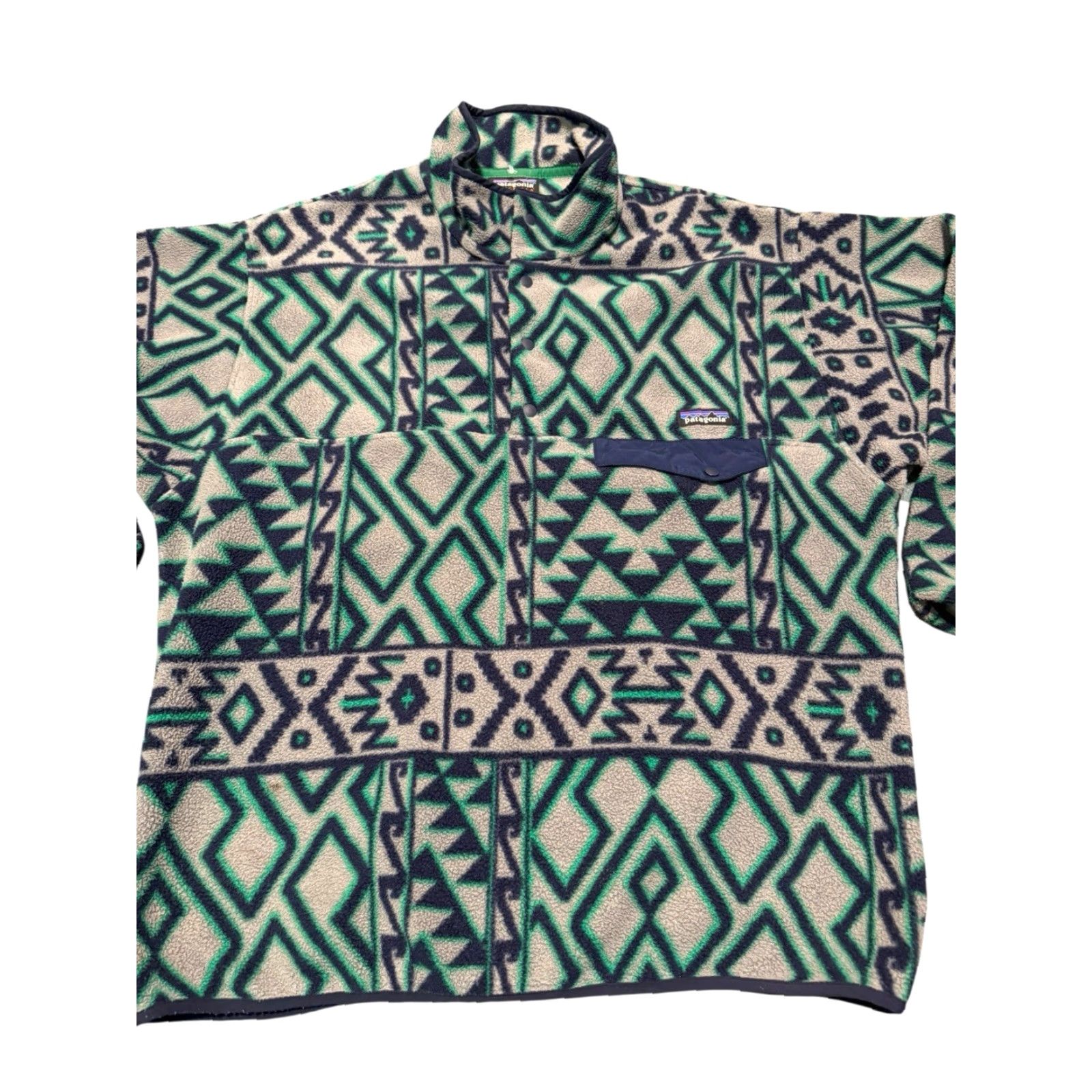 Patagonia VINTAGE Patagonia Men's L Synchilla Snap-T Fleece Pullover Geometric Aztec Teal Green Size US L / EU 52-54 / 3 - 2 Thumbnail
