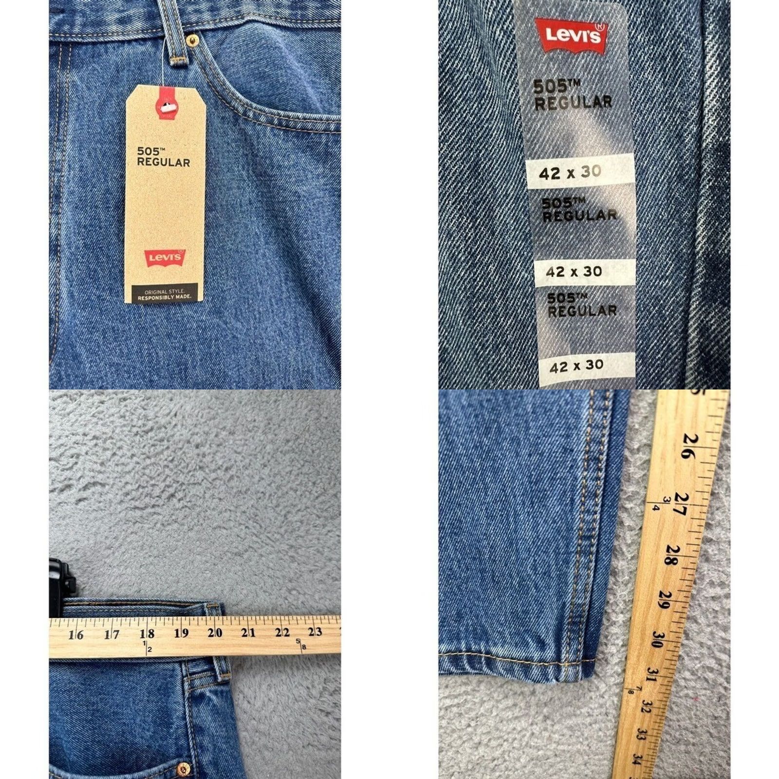 Levi's Levi's 505 Jeans Mens 42X30 Blue Regular Fit Straight Leg Denim Pants NEW Size US 42 / EU 58 - 8 Thumbnail