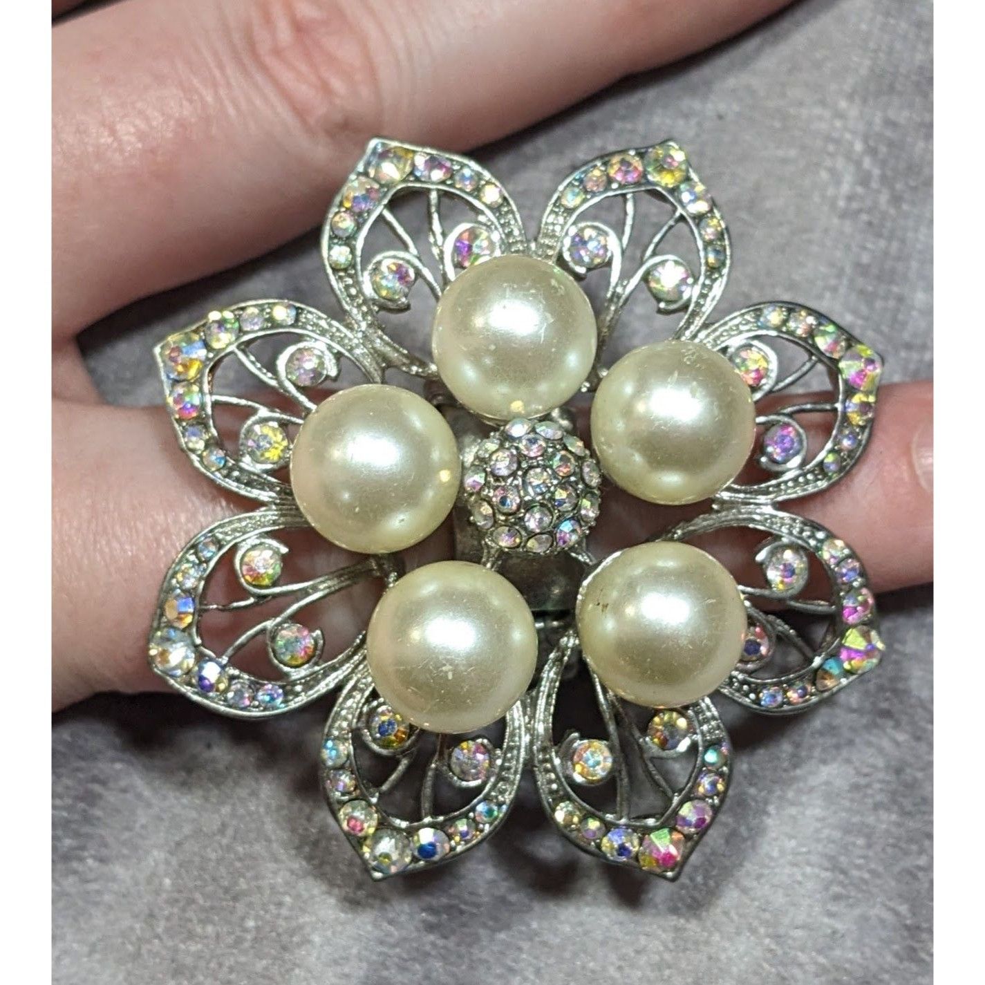 Other Whimsical Fairycore Floral AB Rhinestone Faux Pearl Stretch Size ONE SIZE - 9 Thumbnail