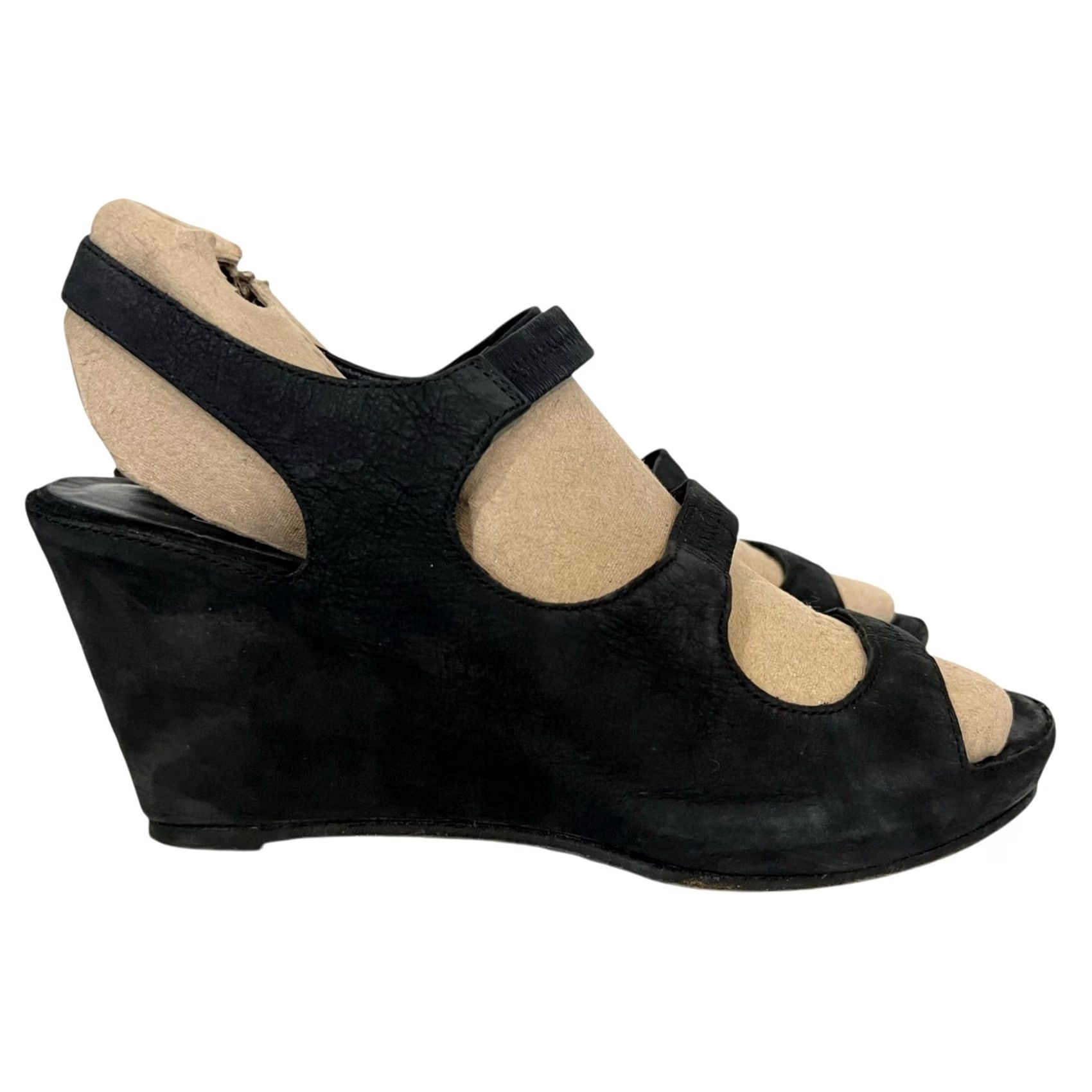 Eileen Fisher Eileen Fisher Slingbacks Wedge Sandals Black Leather Triple Strap Women’s Sz 8.5 Size US 9 / IT 39 - 2 Thumbnail