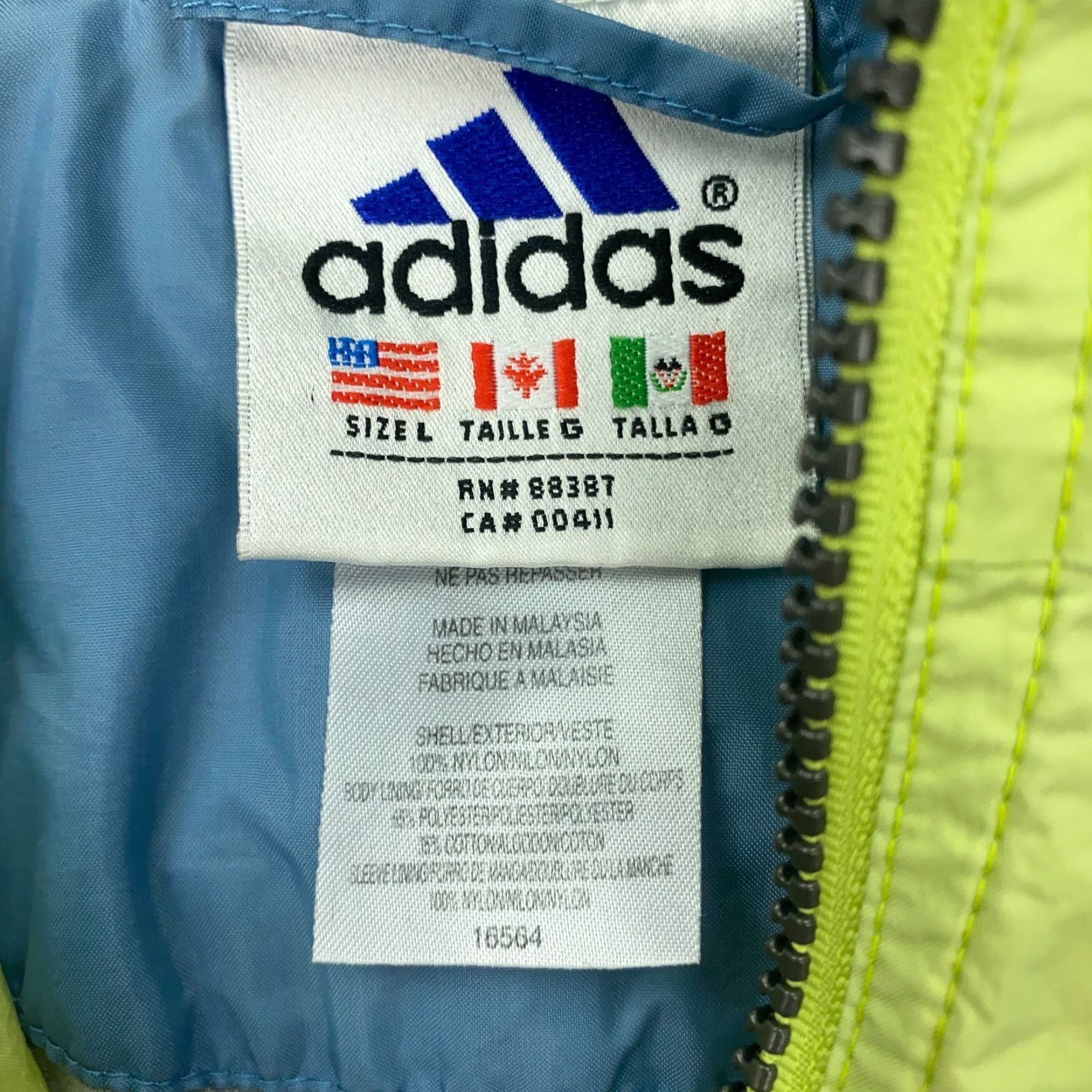 Adidas VINTAGE adidas Jacket Mens L Yellow Windbreaker 90s Zip Hooded 3-Stripe Adults Mens Jacket Size US L / EU 52-54 / 3 - 7 Thumbnail