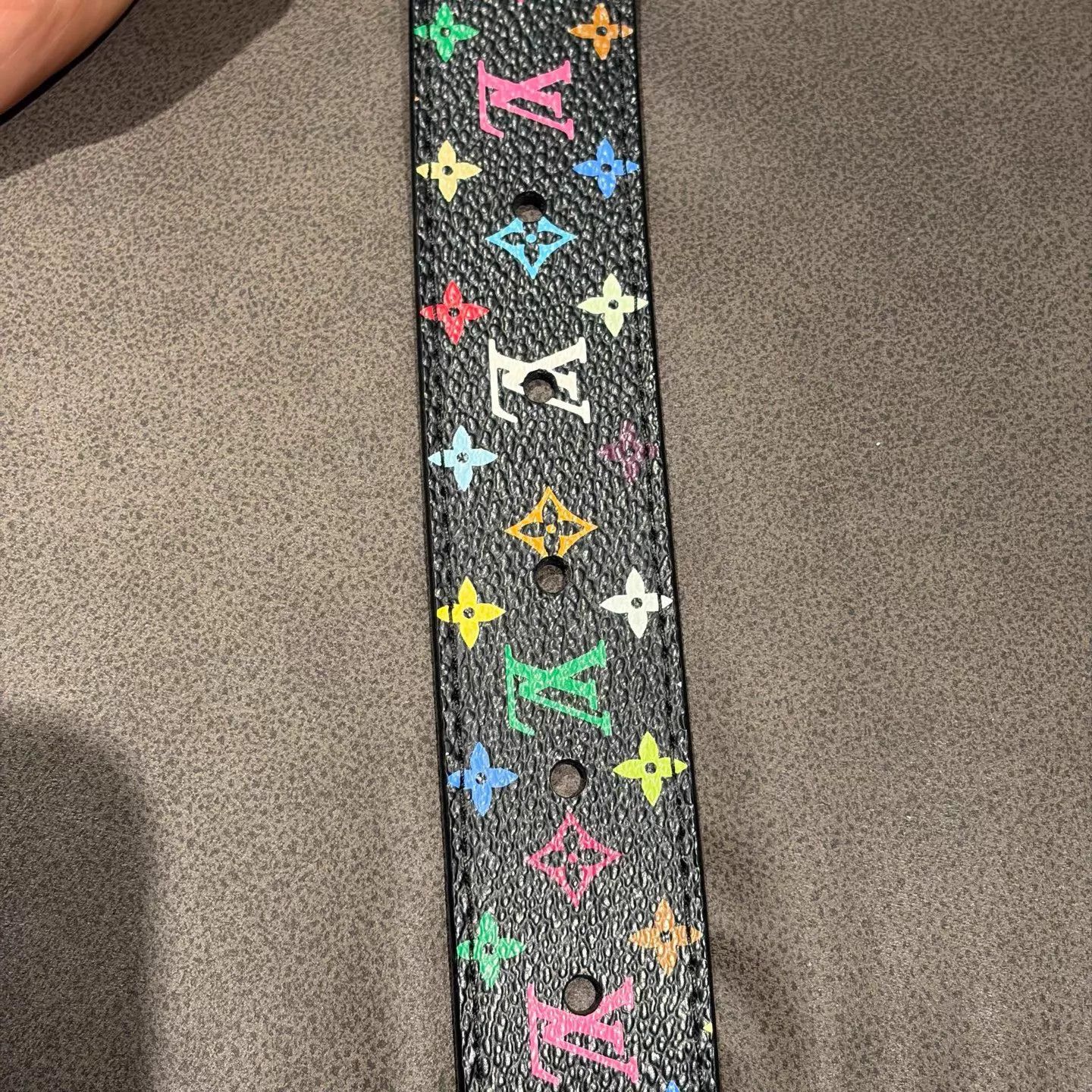 Louis Vuitton LV Black Tri-Color Monogram Allover Smooth Buckle Belt Size ONE SIZE - 4 Thumbnail