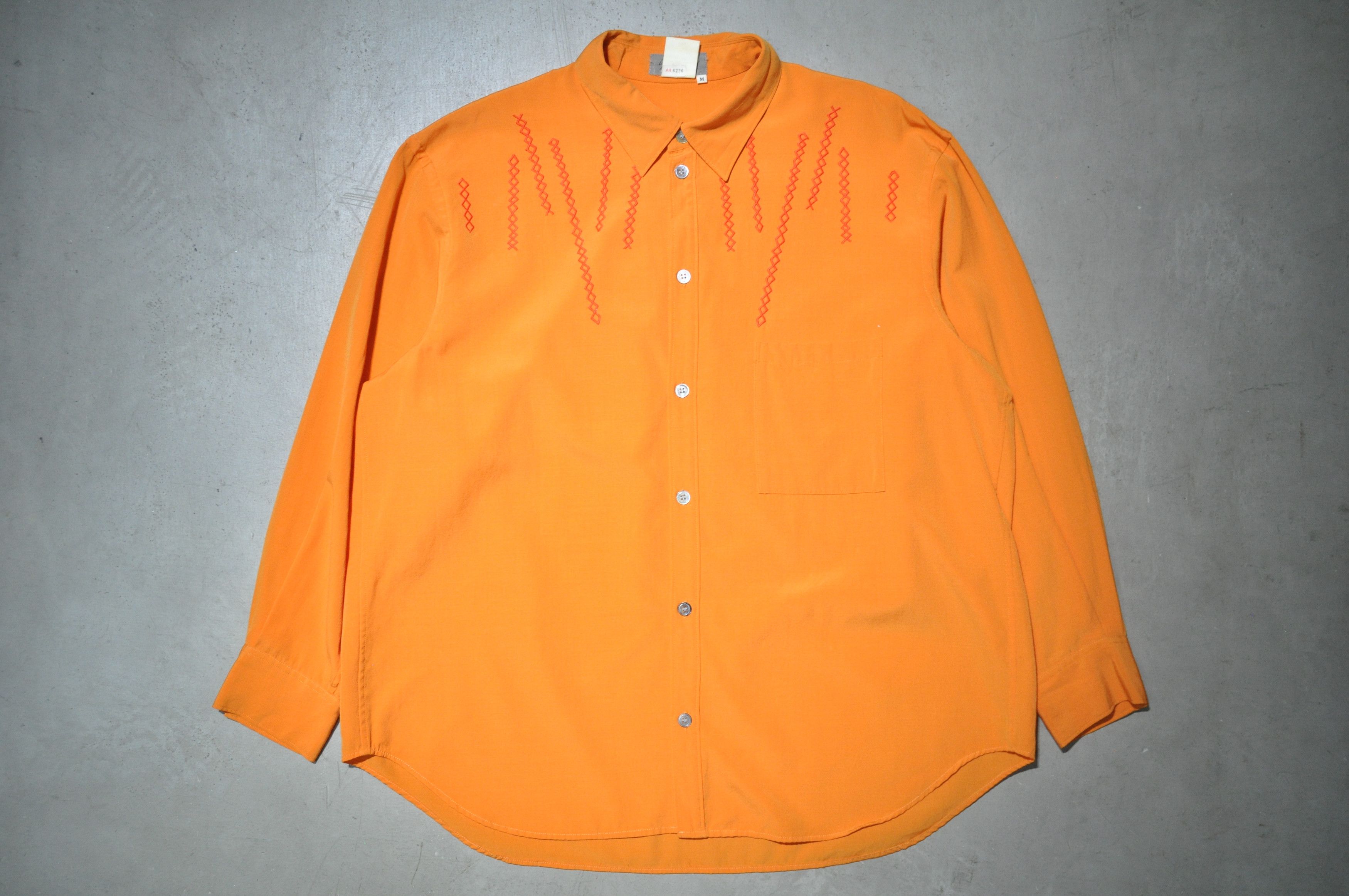 image of Yohji Yamamoto - F/w 89-90 - Embroidered Shirt in Orange, Men's (Size Medium)