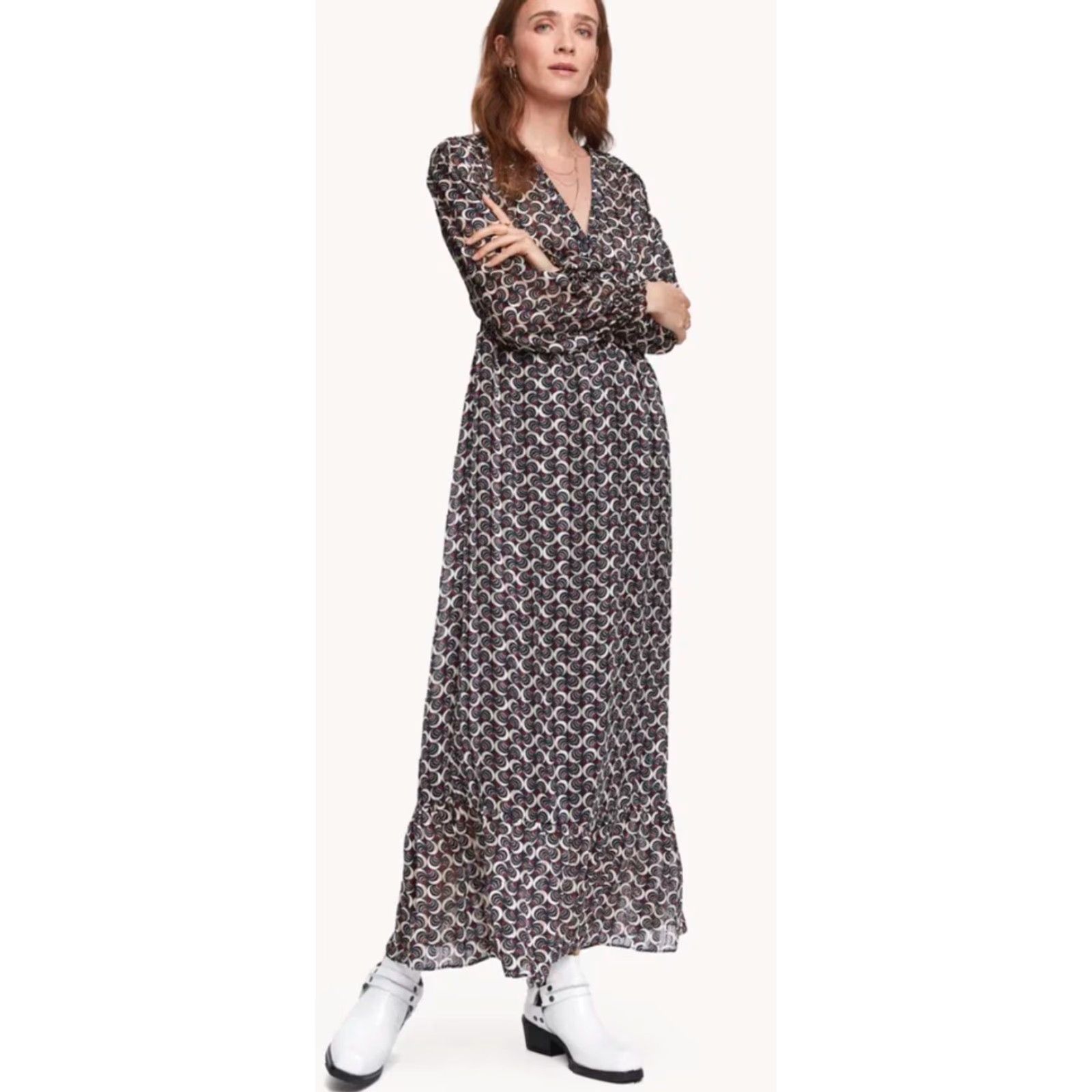 Scotch & Soda NWT Scotch & Soda Maxi Dress Bohemian Ruffle Ballon Sleeve V-Neck Multicolor Chiffon Long Zip Lined Polyester Women Size M Dress Size M / US 6-8 / IT 42-44 - 2 Thumbnail