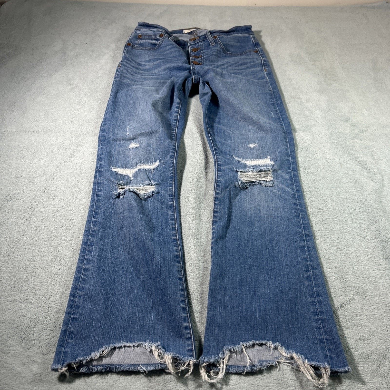 Madewell Baggy Bootcut Jeans 28x26 Raw Hem Flare Hamilton Dojo Button Size 28" / US 6 / IT 42 - 11 Thumbnail