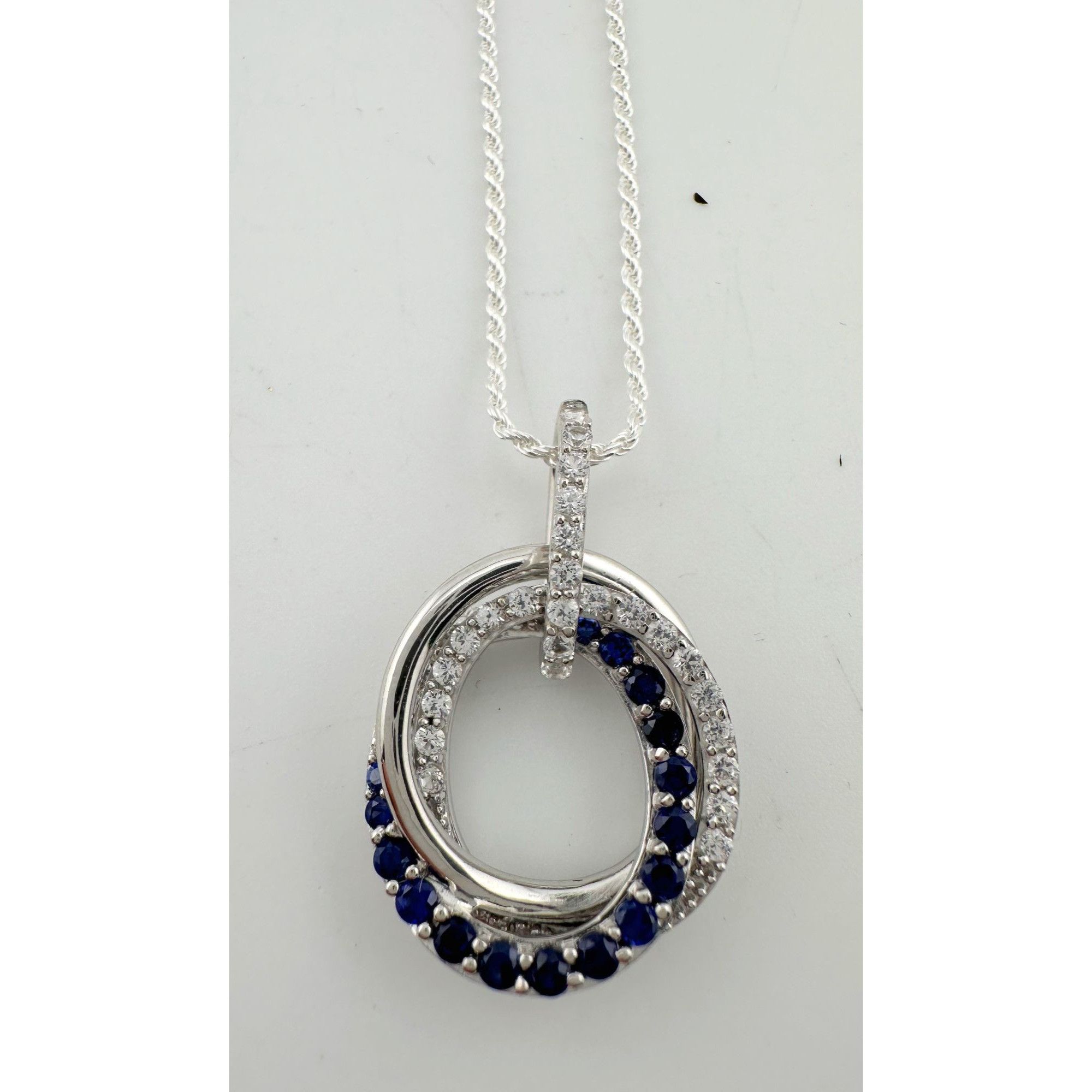 Other Blue and White Sapphire (Lab Created) Interlocking Loops Pen Size ONE SIZE - 7 Thumbnail