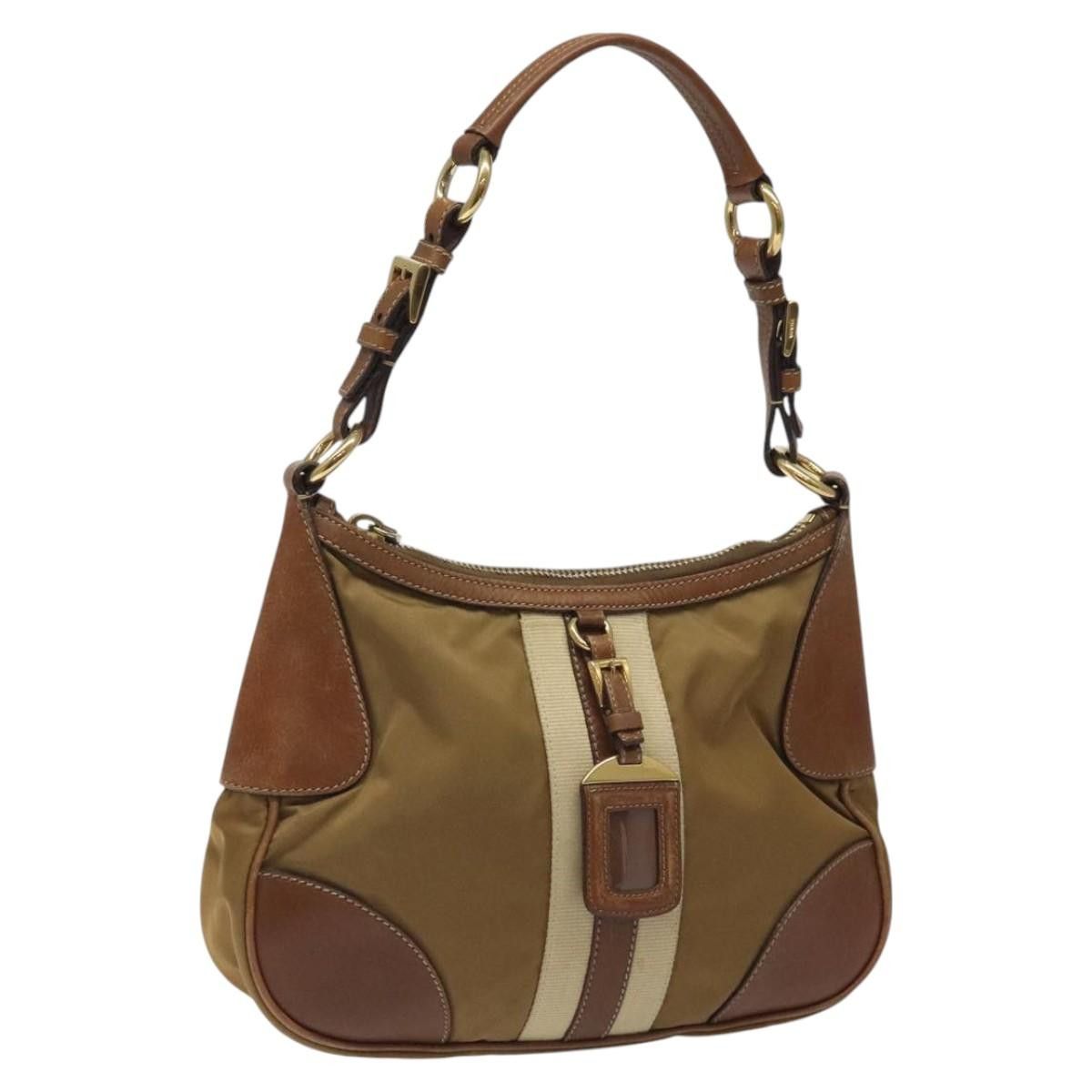 Prada Shoulder Bag Nylon Leather Brown Gold Auth 116127 in Brown/Gold, Women's
