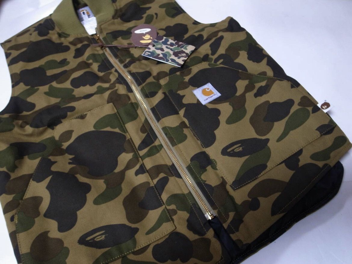 Bape VERY RARE OG 2006 A BATHING APE X CARHARTT GREEN CAMO VEST Size US M / EU 48-50 / 2 - 2 Thumbnail