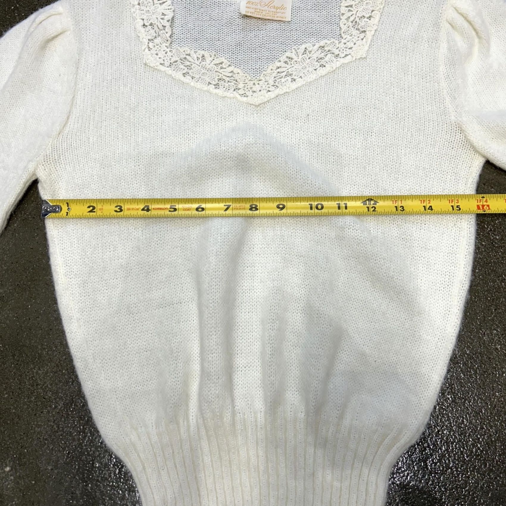 Vintage White Lace Trim Puff Sleeve V-Neck Knit Sweater Womens XS Pullover 3/4 Sleeve Solid White Size XS / US 0-2 / IT 36-38 - 5 Thumbnail