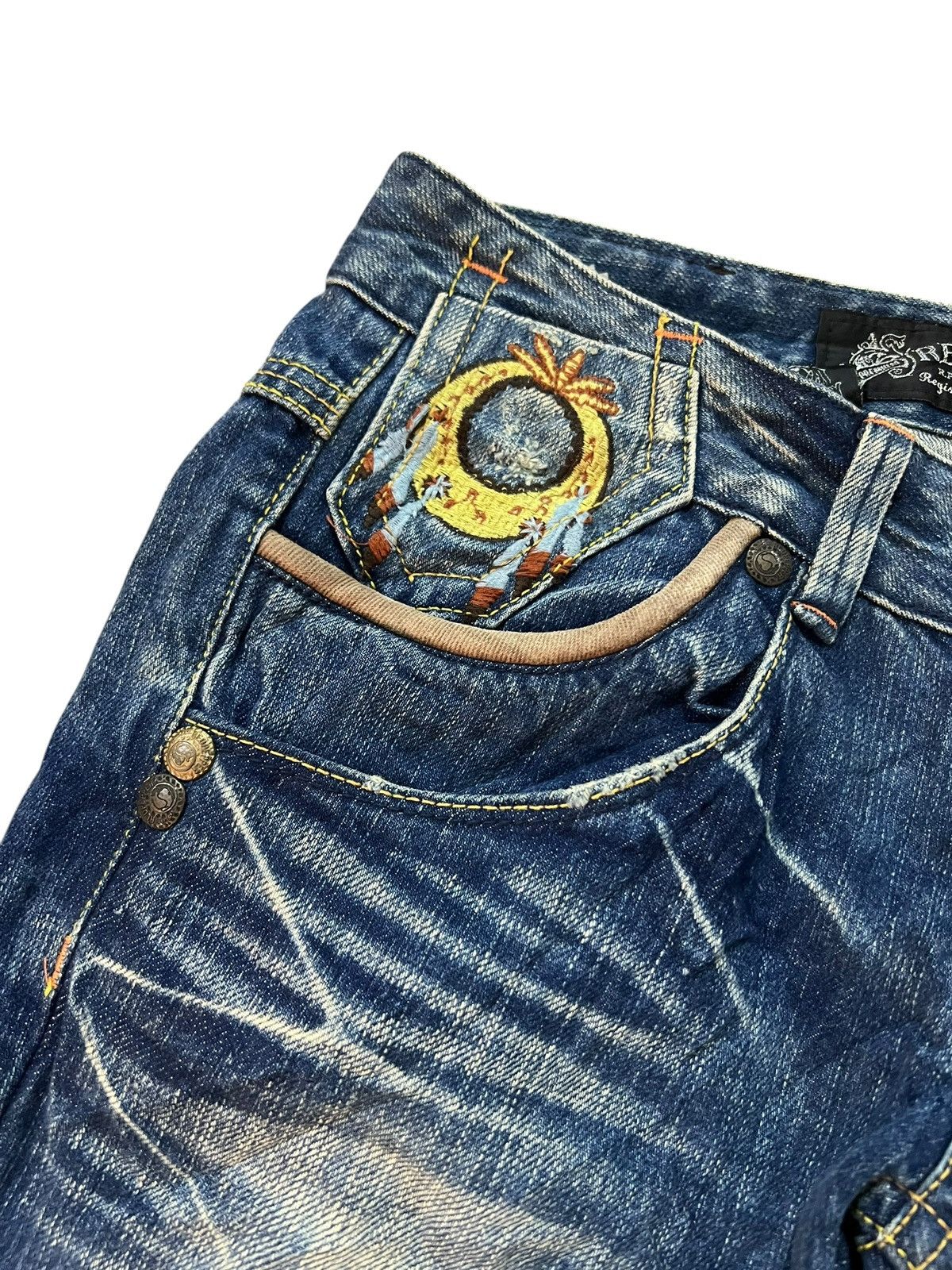 Japanese Brand 💥Flare low rise💥Red pepper Clawmark Mud wash Jean Very Rare Size US 29 - 8 Thumbnail
