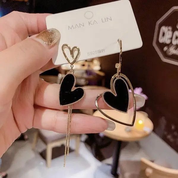Other Women’s Asymmetrical Love Heart Tassel Dangle Drop Earrings Size ONE SIZE - 2 Thumbnail