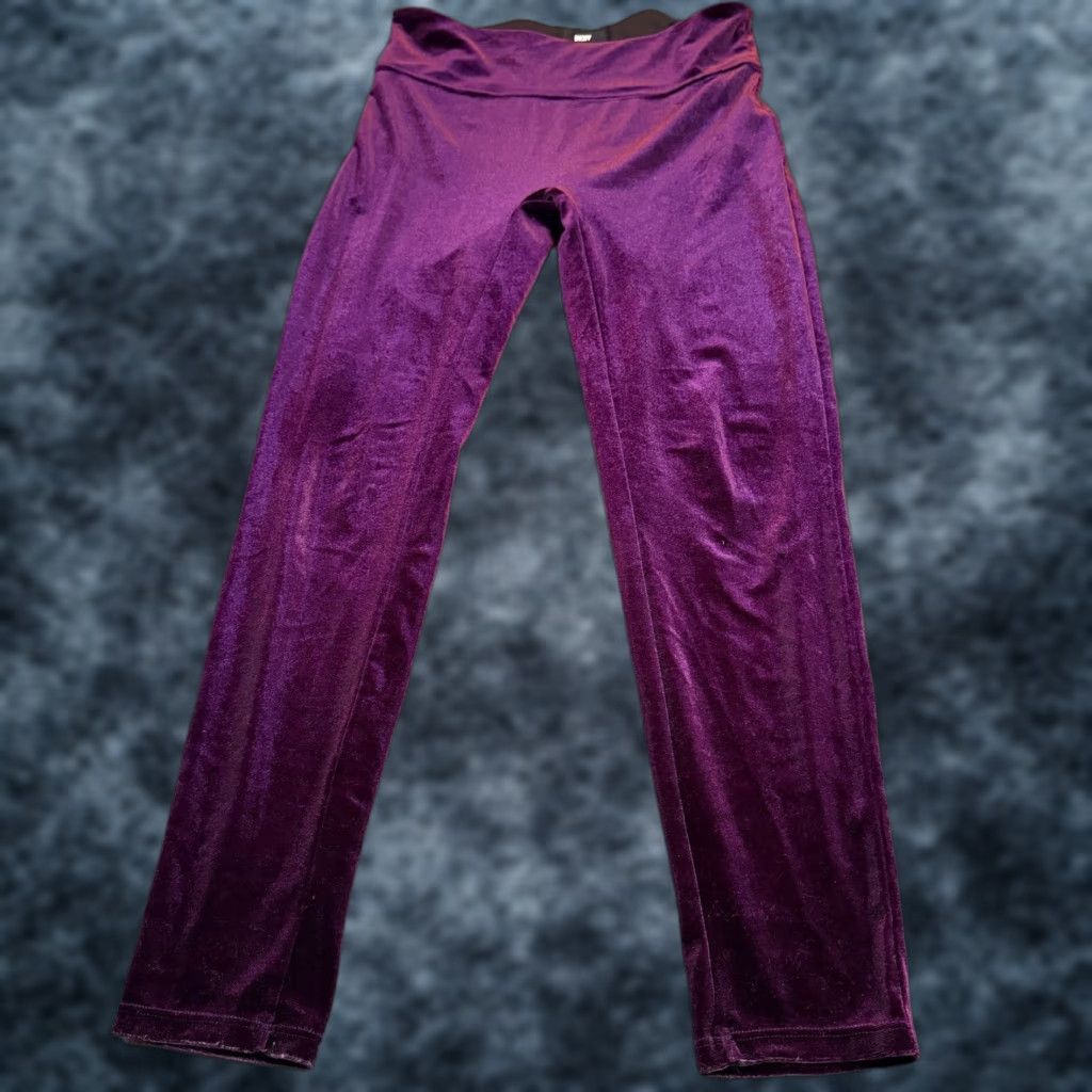 DKNY DKNY Velvet Leggings Womens Large Purple Stretch Velour Athleisure 28x27" Size 36" / US 14 / IT 50 - 1 Thumbnail