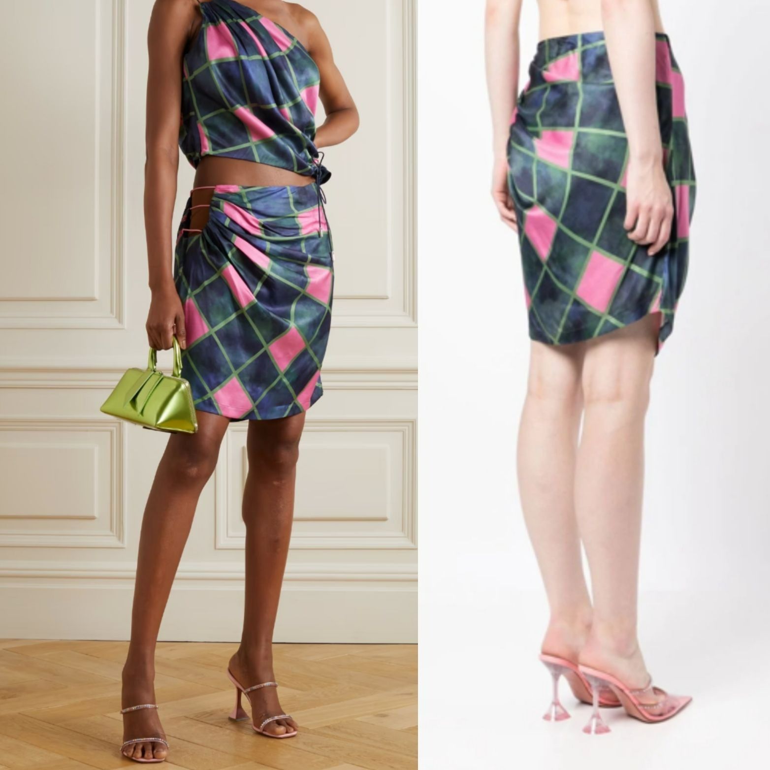 Ahluwalia NEW Ahluwalia Patel Cutout Draped Printed Satin Mini Skirt Size 36" / US 14 / IT 50 - 1 Thumbnail