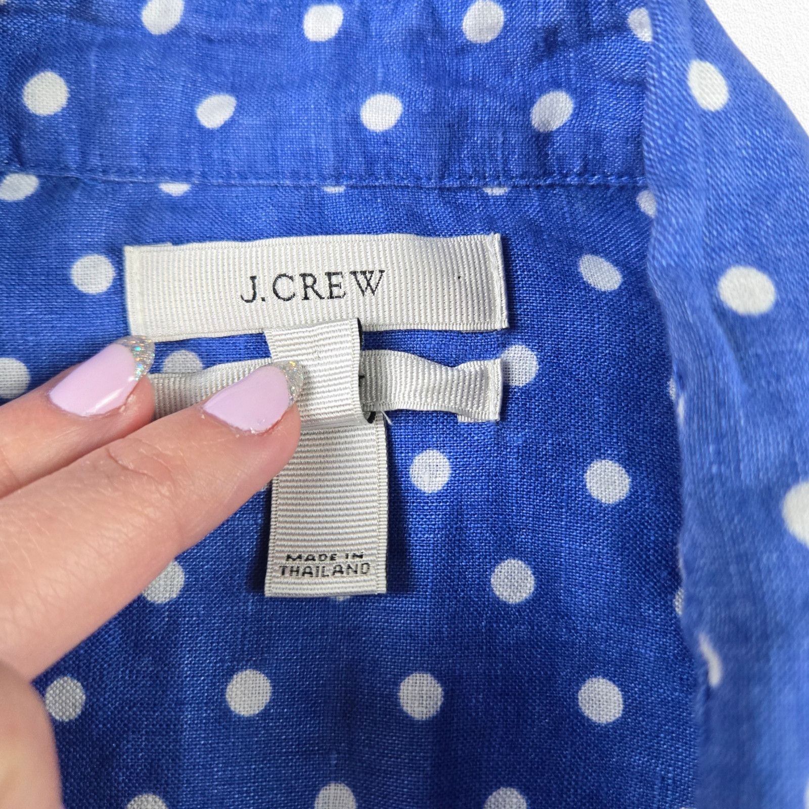 J.Crew J Crew Blue Polka Dot Button Down Linen Blouse Size 4 Size S / US 4 / IT 40 - 4 Thumbnail