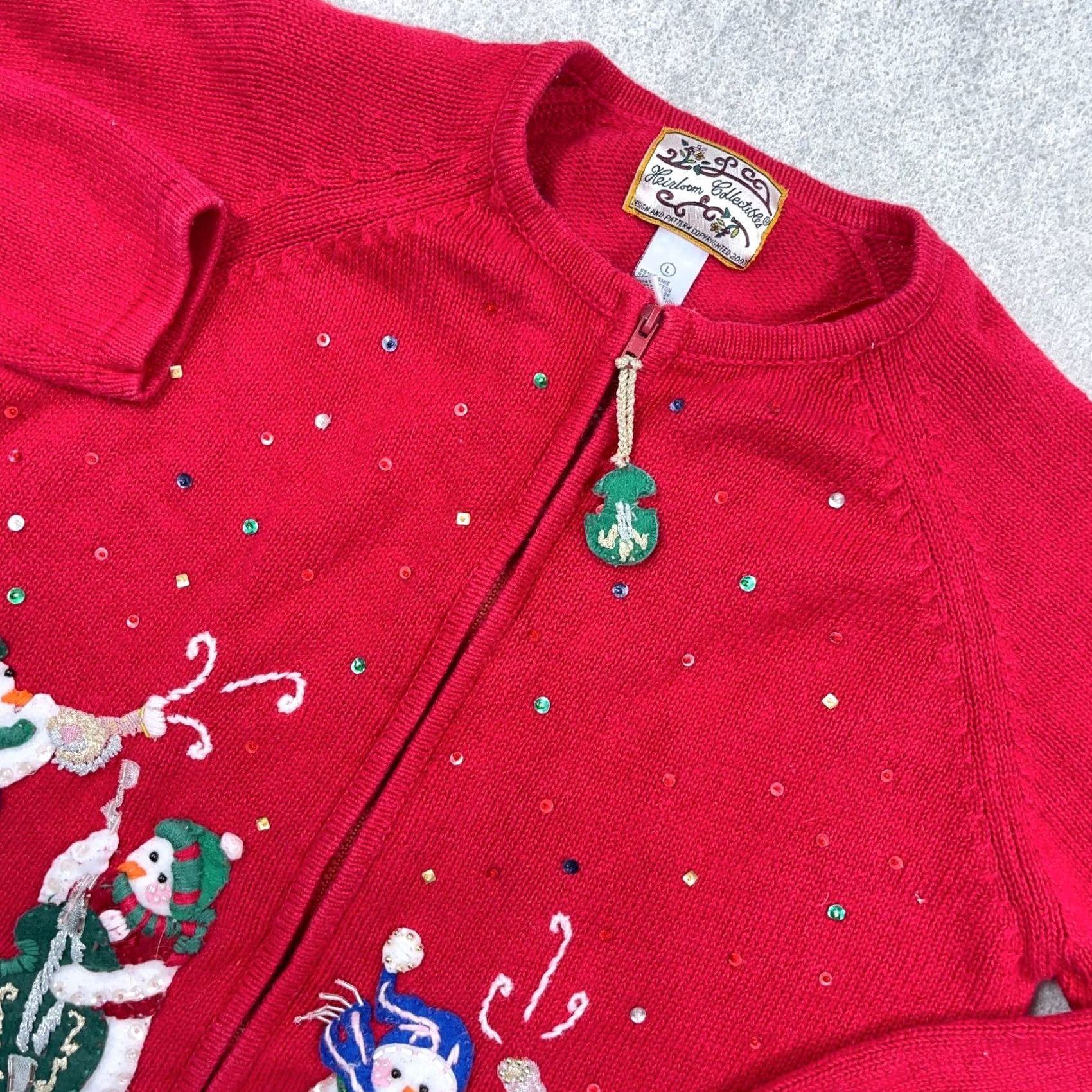 Vintage VINTAGE Heirloom Collectibles Sweater Womens L Red Christmas Women Full Zip Cardigan Size L / US 10 / IT 46 - 2 Thumbnail
