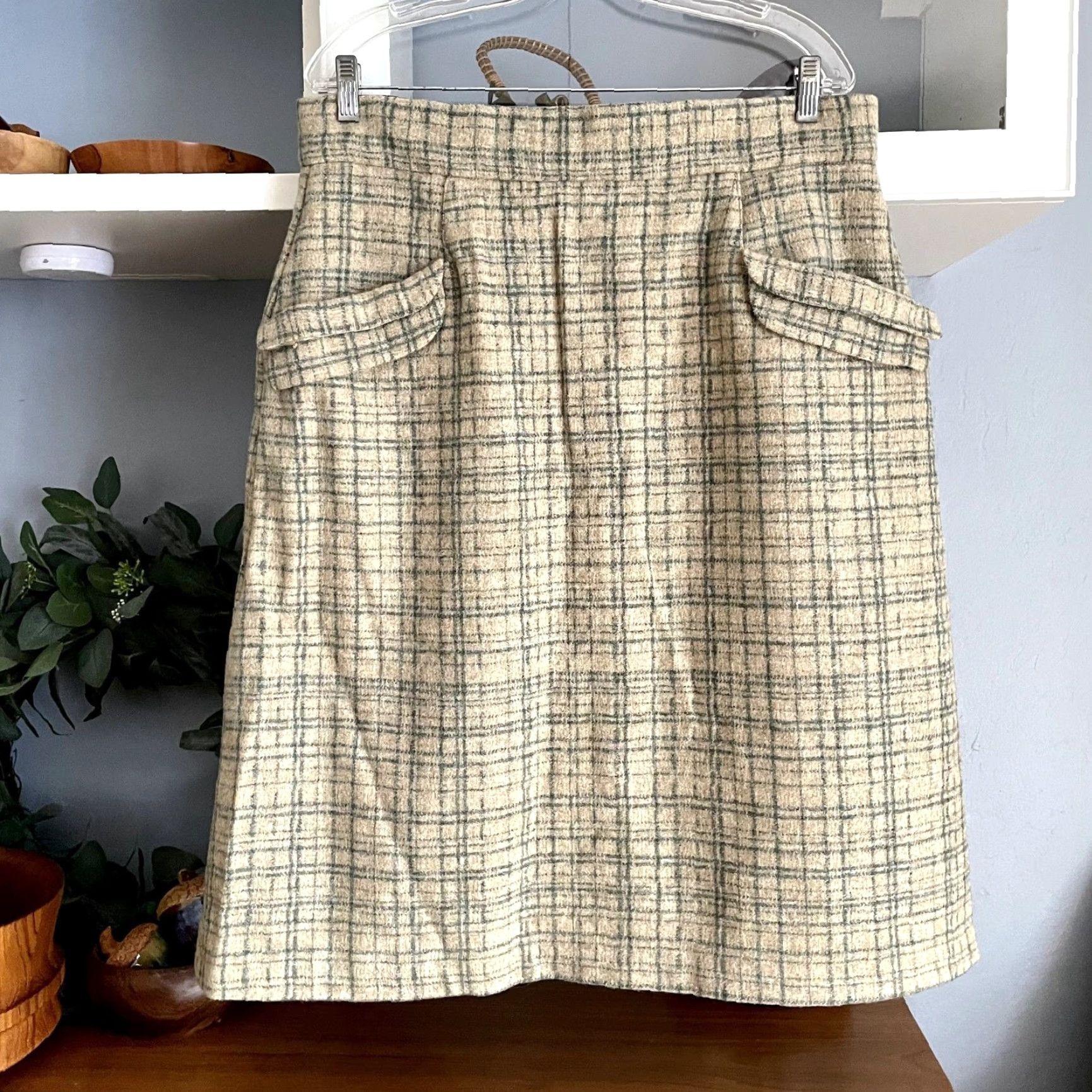 CLOT VINTAGE House of Foxy Wool Moon British Cloth Skirt Green Retro Sz 18 Knee Length A-Line Lined Womens Size 40" / US 18 - 2 Thumbnail
