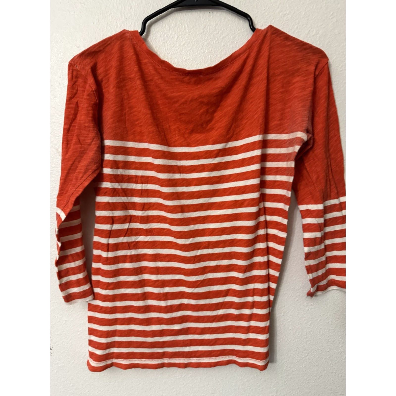 J.Crew J. Crew Womens Orange White 3/4 Sleeve Scoop Neck Striped T-Shirt XS Size XS / US 0-2 / IT 36-38 - 2 Thumbnail