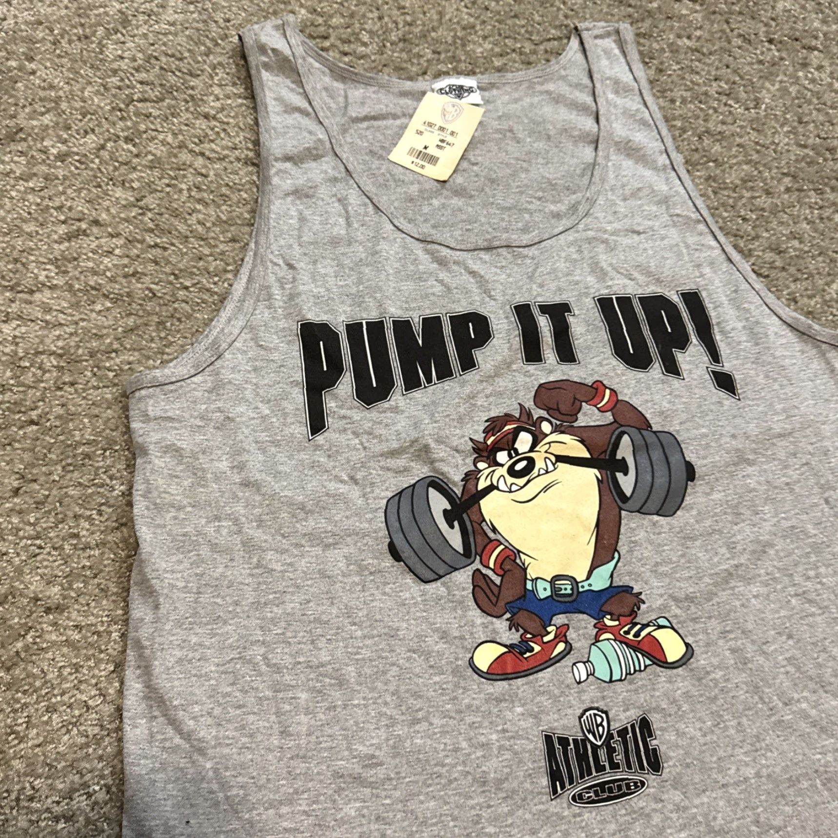 Vintage VINTAGE 90s Taz Looney Tunes Pump It Up Grey Tank Top Shirt NWT NOS Medium Size US M / EU 48-50 / 2 - 3 Thumbnail