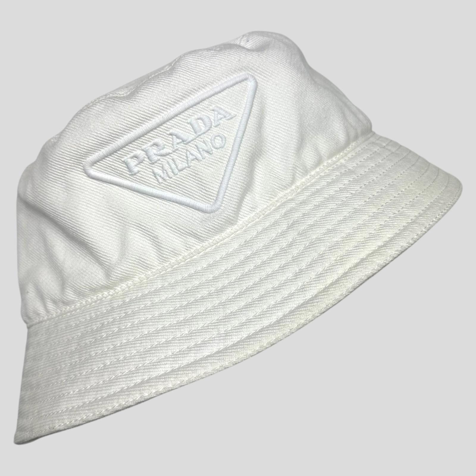 Prada Prada 2022 Embroidered Cotton Triangle Logo Bucket Hat - L Size ONE SIZE - 3 Thumbnail