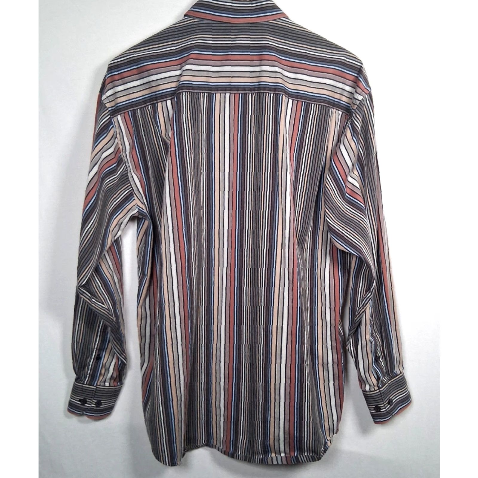 Johnston & Murphy Johnston & Murphy Shirt Men L Long Sleeve Button-Up Beige Gray Striped Multicolor Cotton Woven Collar Spread Classic Dress Shirt Size US L / EU 52-54 / 3 - 2 Thumbnail