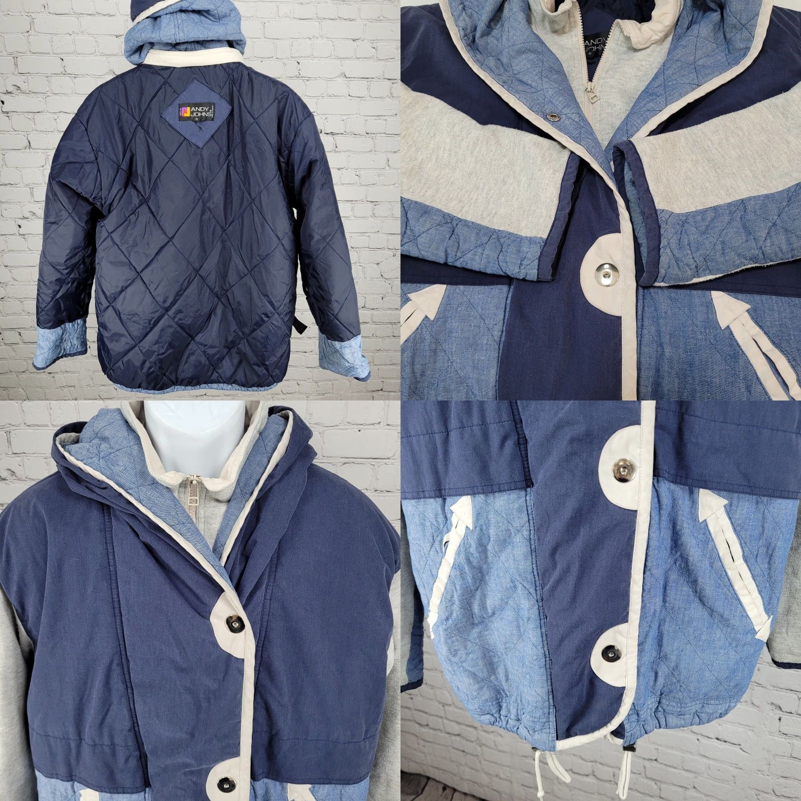 Vintage VINTAGE Andy Johns Blue Retro Hooded Insulated Quilted Layered Jacket Size Medium M Size M / US 6-8 / IT 42-44 - 8 Thumbnail