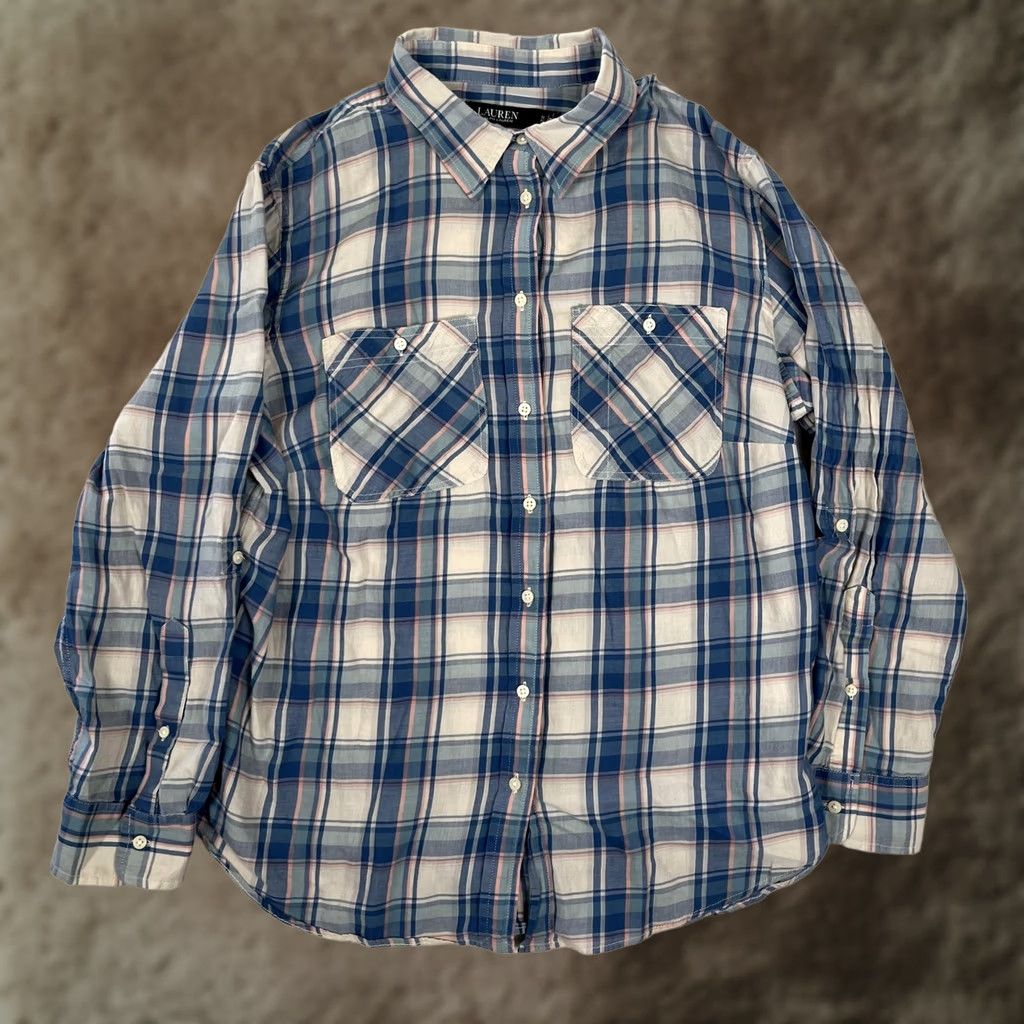 Ralph Lauren Lauren Ralph Lauren Shirt 1X Plus Blue Plaid Button Front Long Sleeve Womens Size XL / US 12-14 / IT 48-50 - 1 Thumbnail