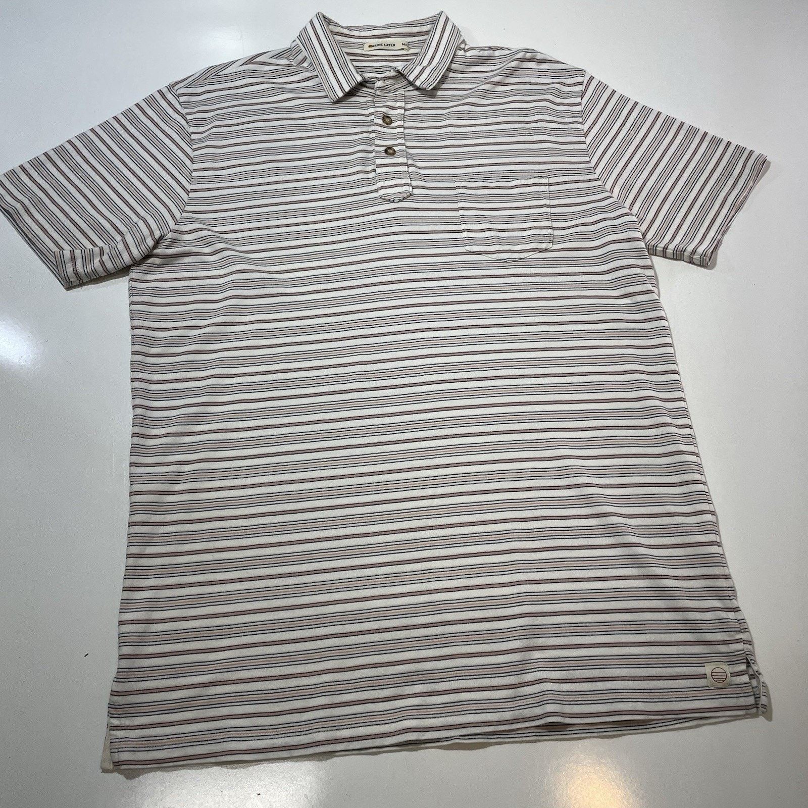 Marine Layer Marine Layer California Polo Shirt M/L Beige Stripe Cotton Size US L / EU 52-54 / 3 - 2 Thumbnail