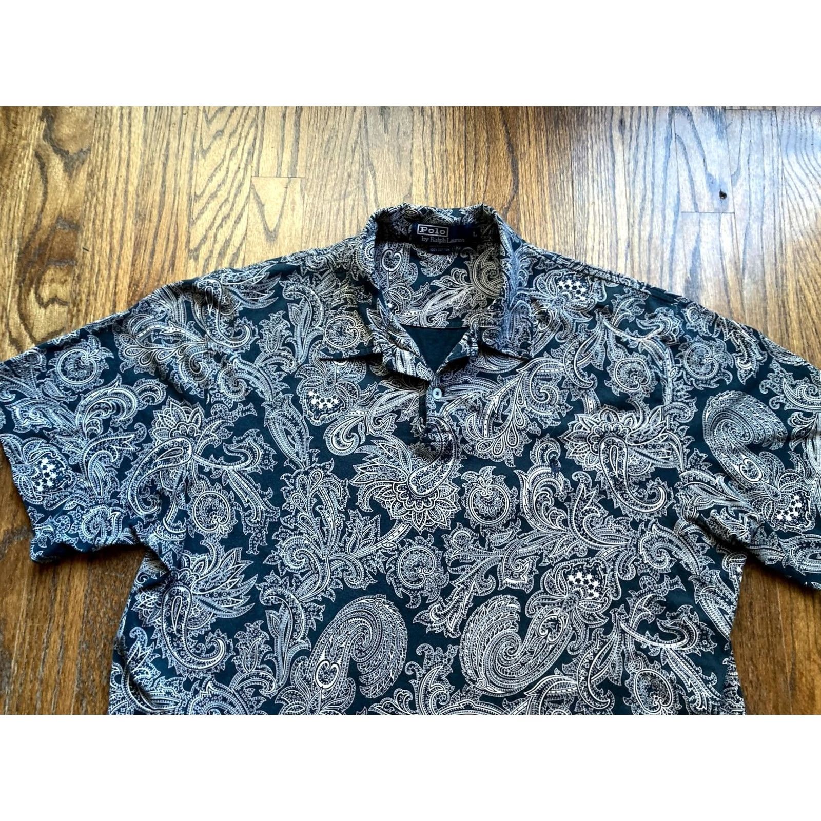 Polo Ralph Lauren VINTAGE Polo Ralph Lauren Shirt Mens L Paisley Navy Blue 90s Cotton Short Sleeve Size US L / EU 52-54 / 3 - 4 Thumbnail