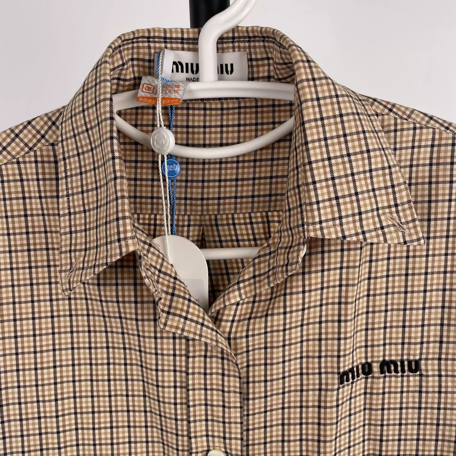 Miu Miu MIU MIU Checkered Long Sleeve Shirt Brown 38 Size XS / US 0-2 / IT 36-38 - 3 Thumbnail