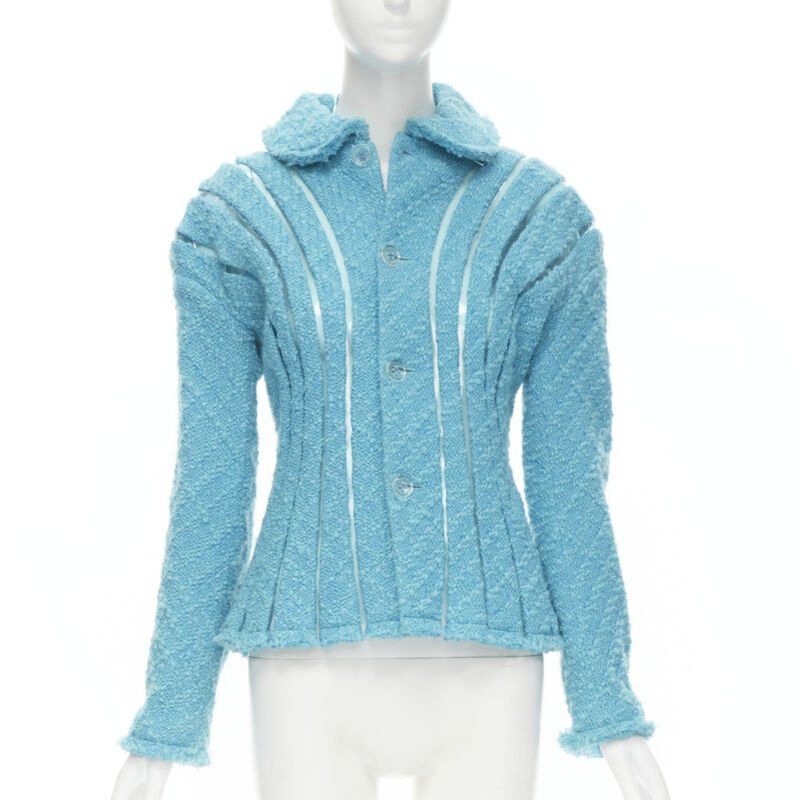 Junya Watanabe JUNYA WATANABE 2001 teal blue boucle tweed PVC trimmed space age jacket S Size S / US 4 / IT 40 - 1 Thumbnail