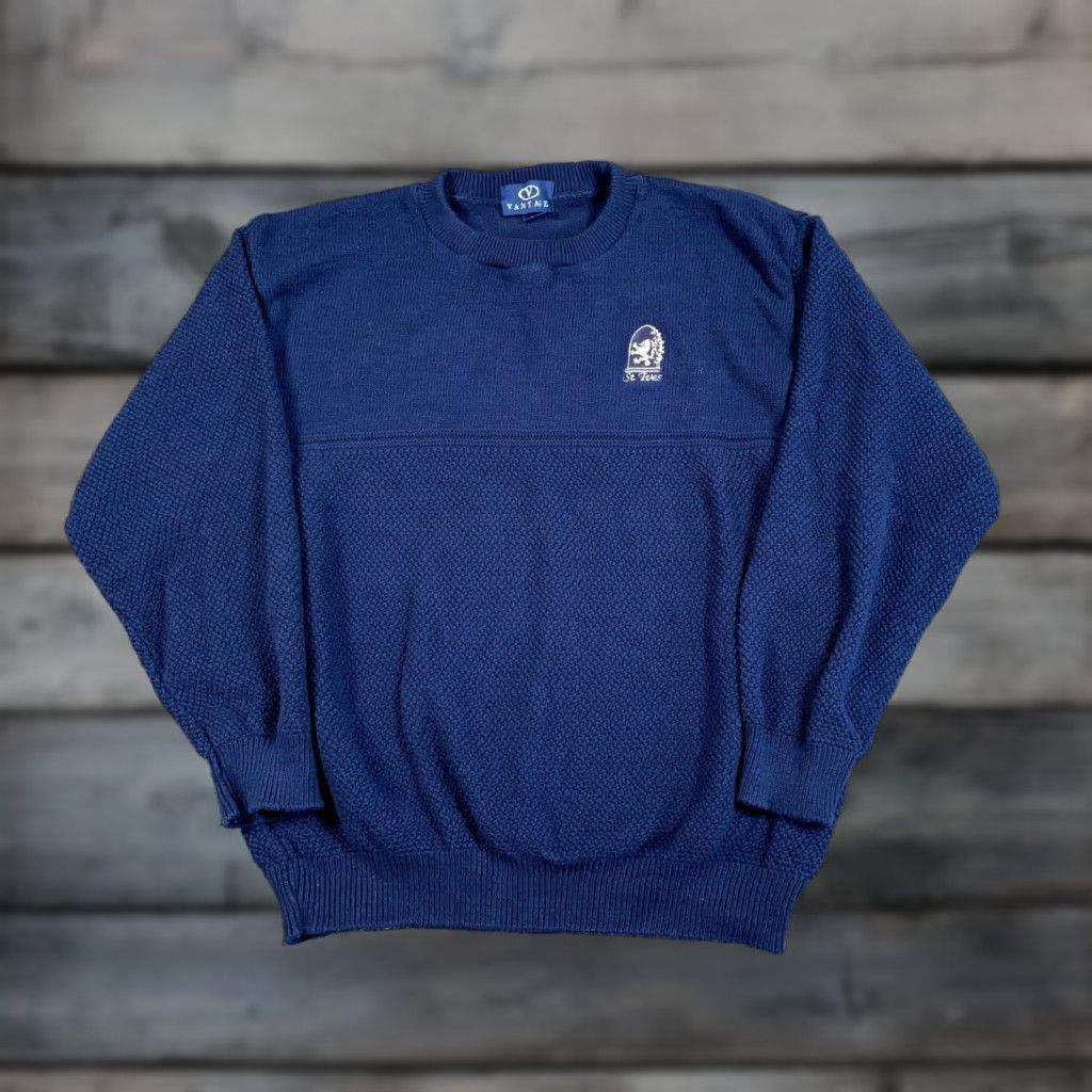 Vintage VINTAGE Vantage St. Ives Cornwall Crest Sweater Adult Large Dark Blue Chunky Knit Pullover Mens Size US L / EU 52-54 / 3 - 1 Thumbnail