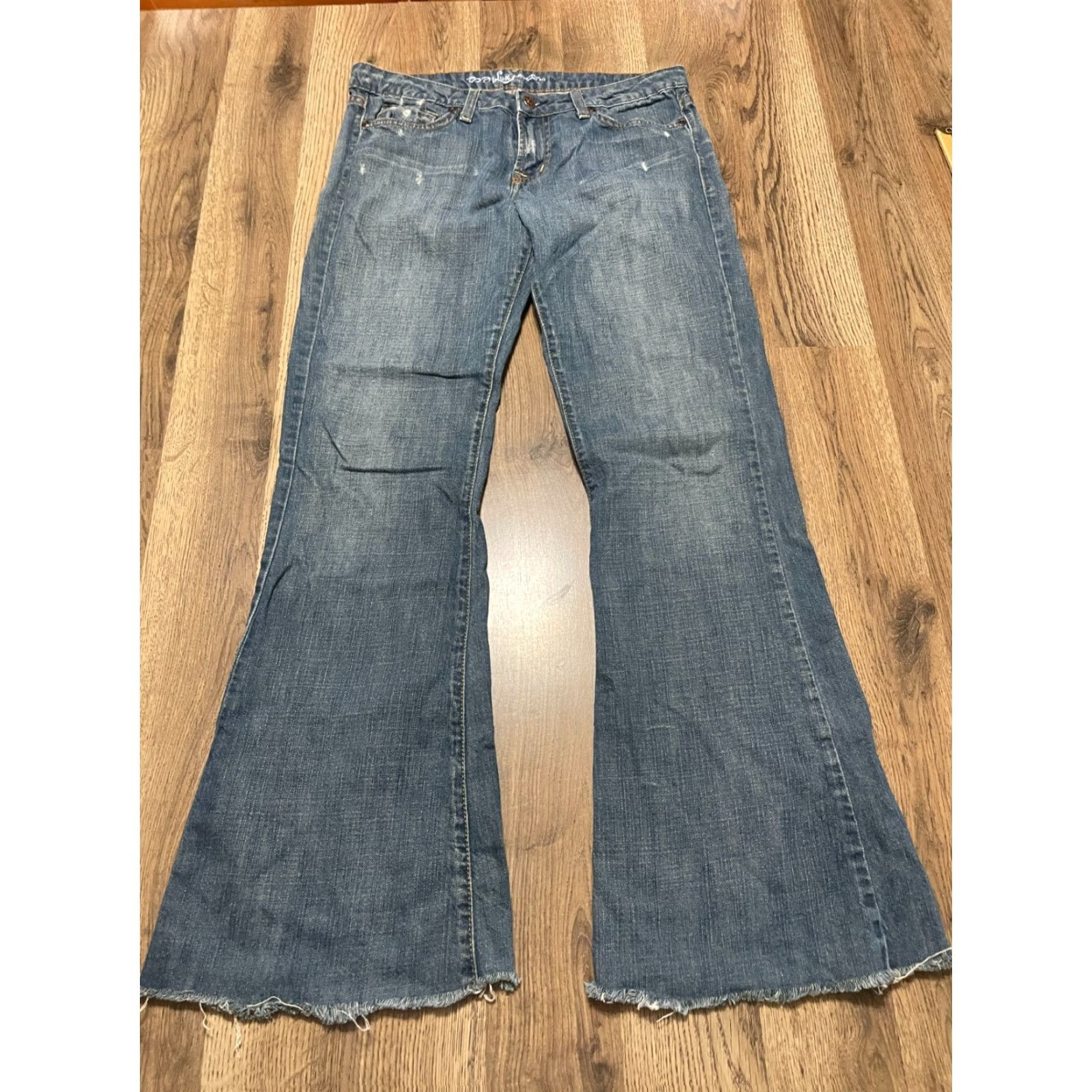 Flux Lux Jeans Women's 30 Blue Denim Wide-Leg Frayed Hem Pockets Vintage No? (Oops) Size 30" / US 8 / IT 44 - 2 Thumbnail