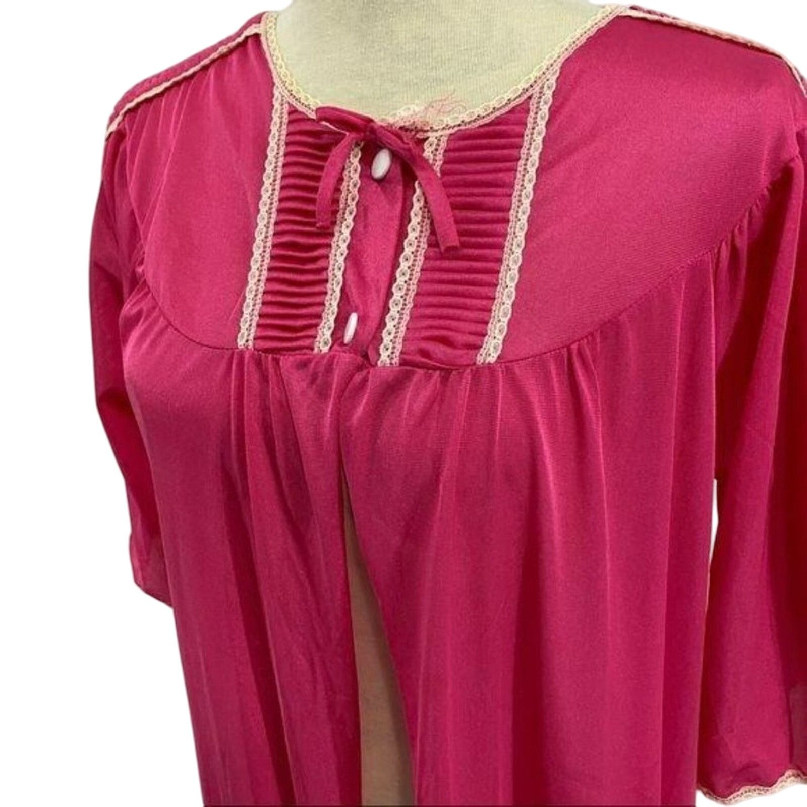 Vintage Vintage Large Pink Robe ILGWU Semi Sheer Nylon Womens Large Size ONE SIZE - 2 Thumbnail