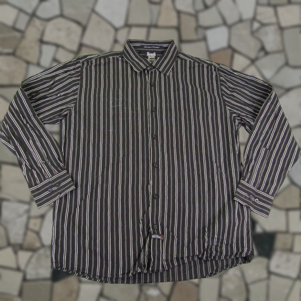 Southpole VINTAGE Southpole Shirt Mens XL Black Collared Button-Up Striped Knit Cotton Hip Hop Classic 90s 00s Mens Size US XL / EU 56 / 4 - 1 Thumbnail