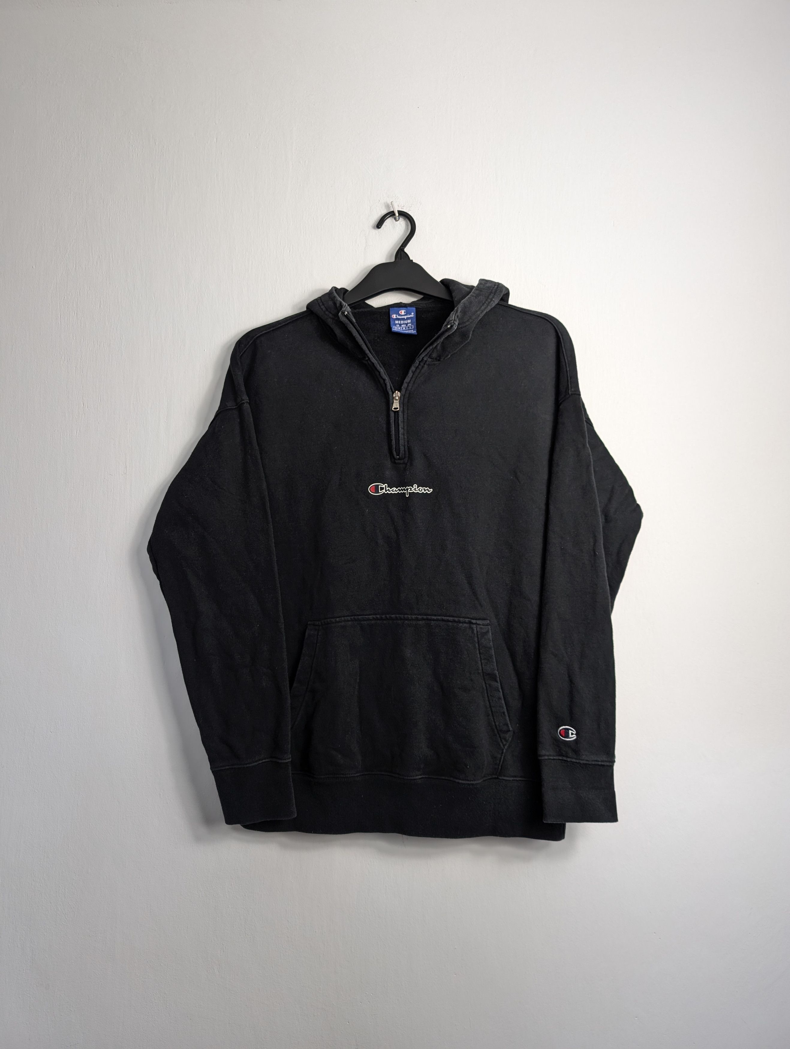 Champion Champion Black 1/4 Zip Hoodie Sweatshirt Streetwear Size US M / EU 48-50 / 2 - 1 Thumbnail