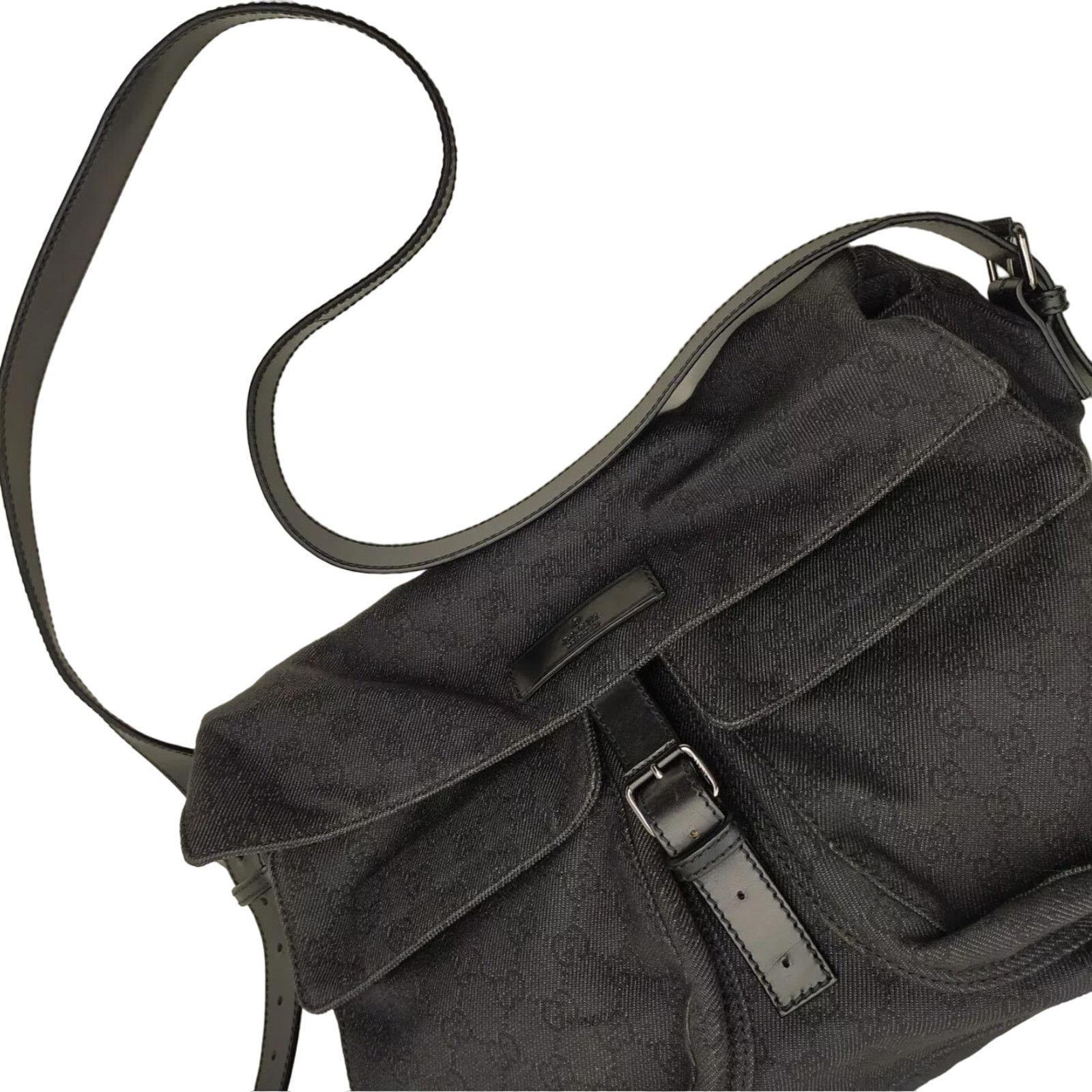 Gucci Authentic Gucci GG Black Canvas Monogram Large Messenger Bag Size ONE SIZE - 3 Thumbnail