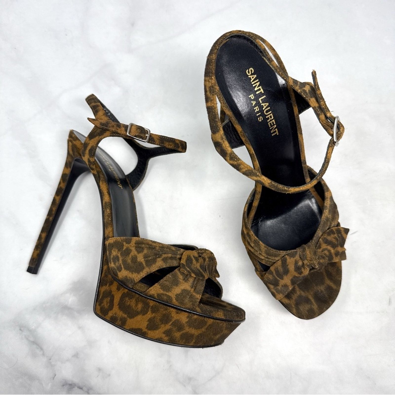 Saint Laurent Paris Saint Laurent Bianca Bow Leopard Suede Platform Sandal Heels Size US 9.5 / IT 39.5 - 15 Thumbnail