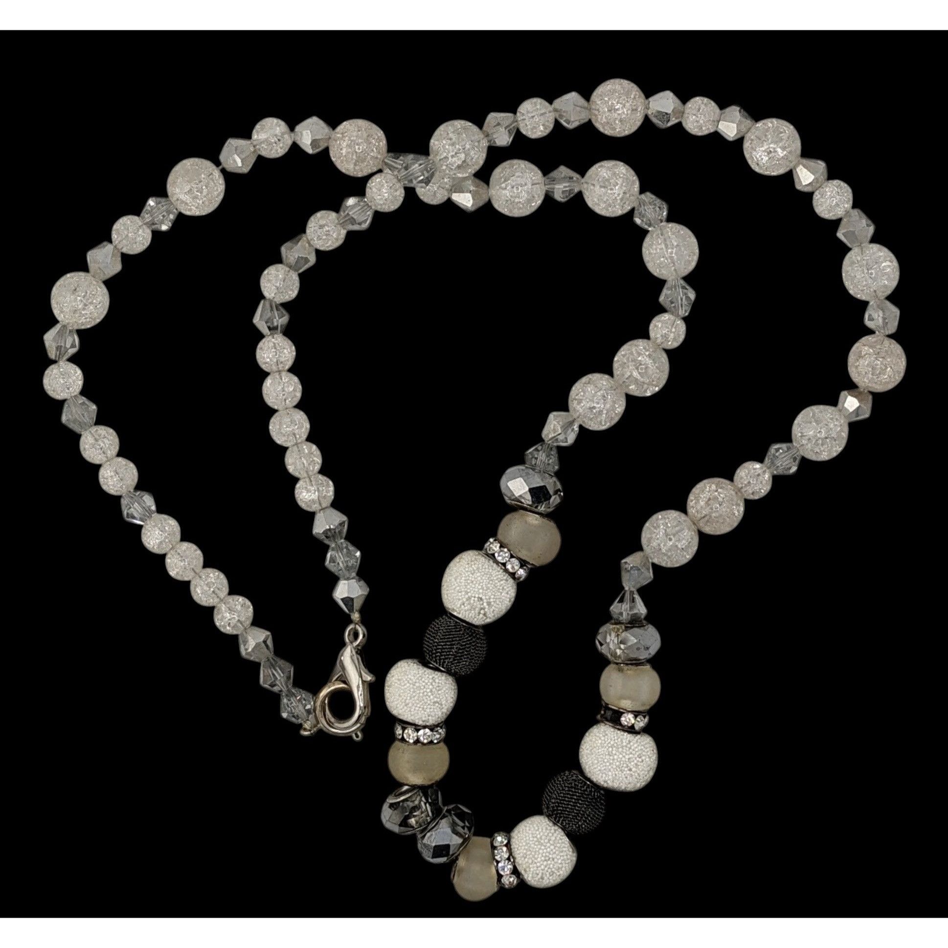 Other Handmade Glam White And Silver Tone Glass And Acrylic Neckla Size ONE SIZE - 1 Thumbnail