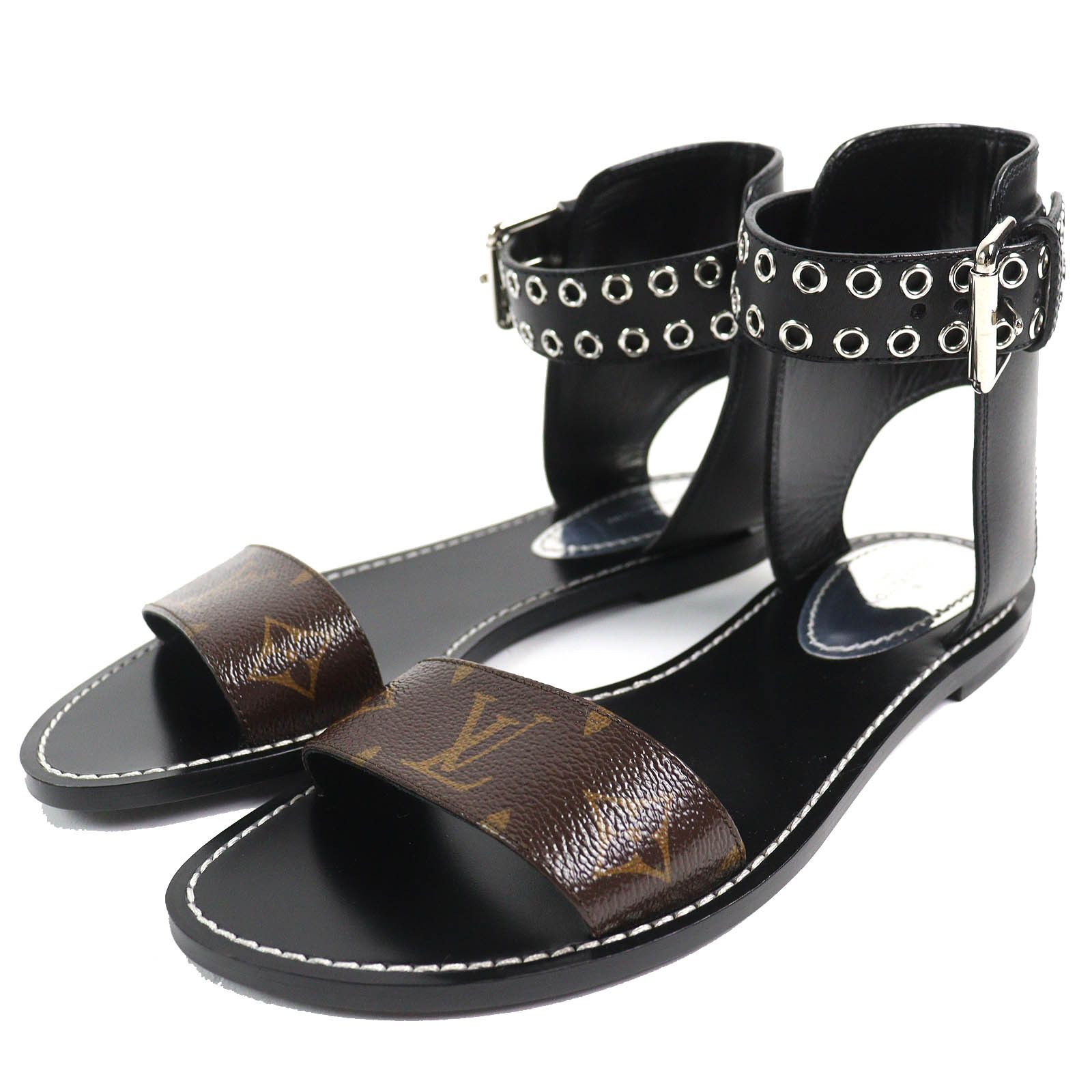 Louis Vuitton Louis Vuitton Passenger Line Monogram Leather Sandals Canvas Shoes in Black, Women's