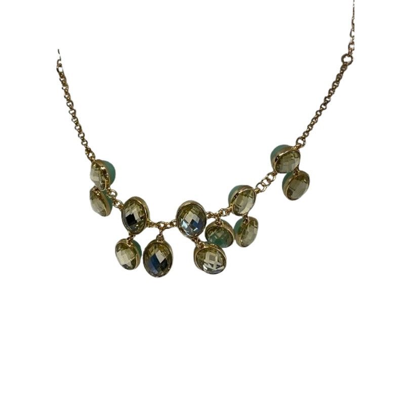 The Unbranded Brand Gold Tone Aqua Stone Dangle Necklace Statement Jewelry Size ONE SIZE - 2 Thumbnail
