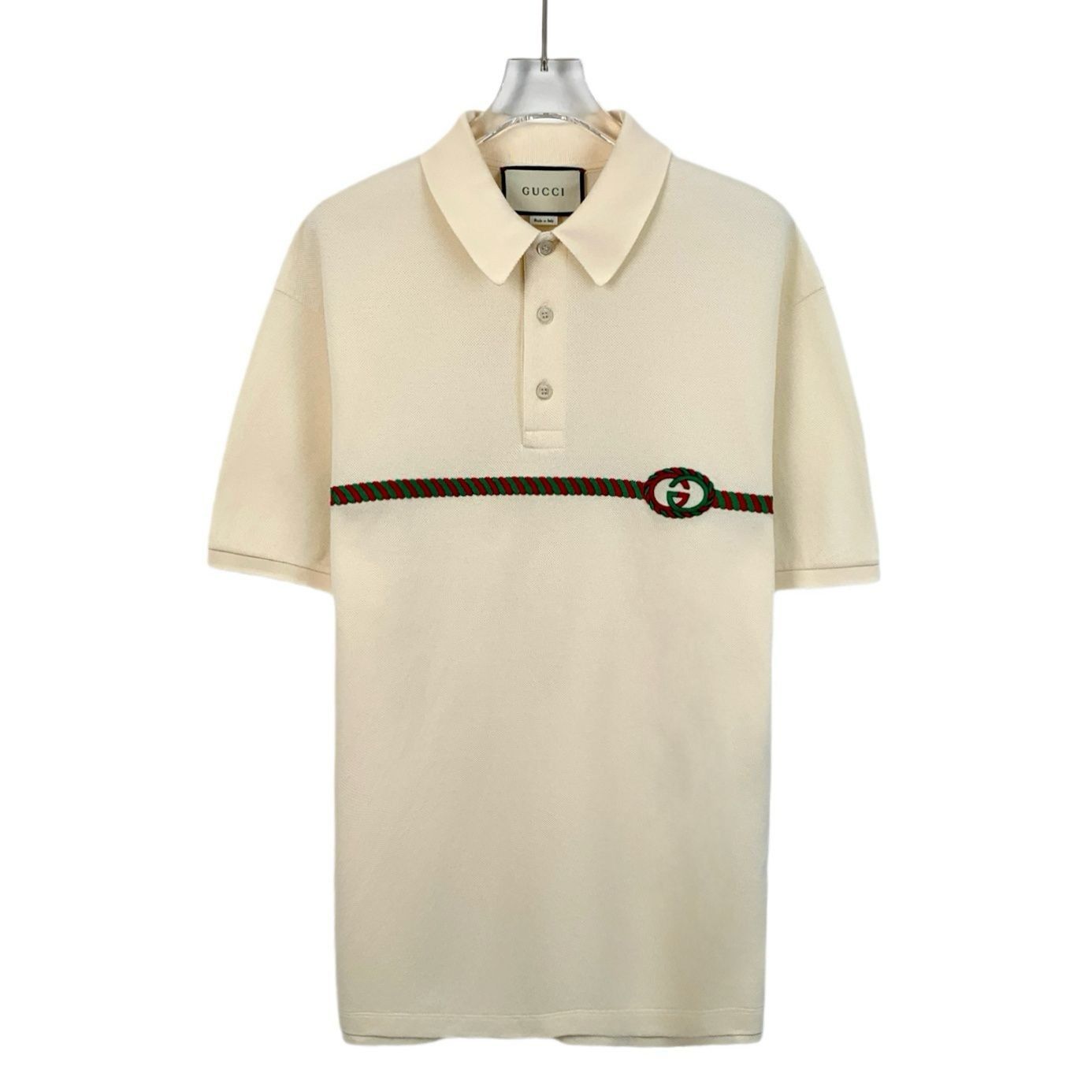 Gucci Gucci Mens Beige Polo Shirt With Embroidered Logo Short Slee Size US S / EU 44-46 / 1 - 1 Thumbnail