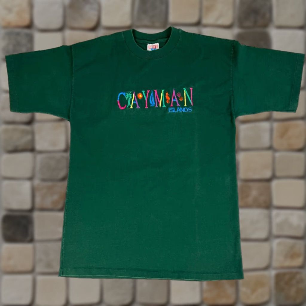 Vintage VINTAGE Cayman Islands T-Shirt Embroidered Sz XL Unisex Adults 90s Green Cotton Crew Neck Short Sleeve Hefty Size US XL / EU 56 / 4 - 1 Thumbnail